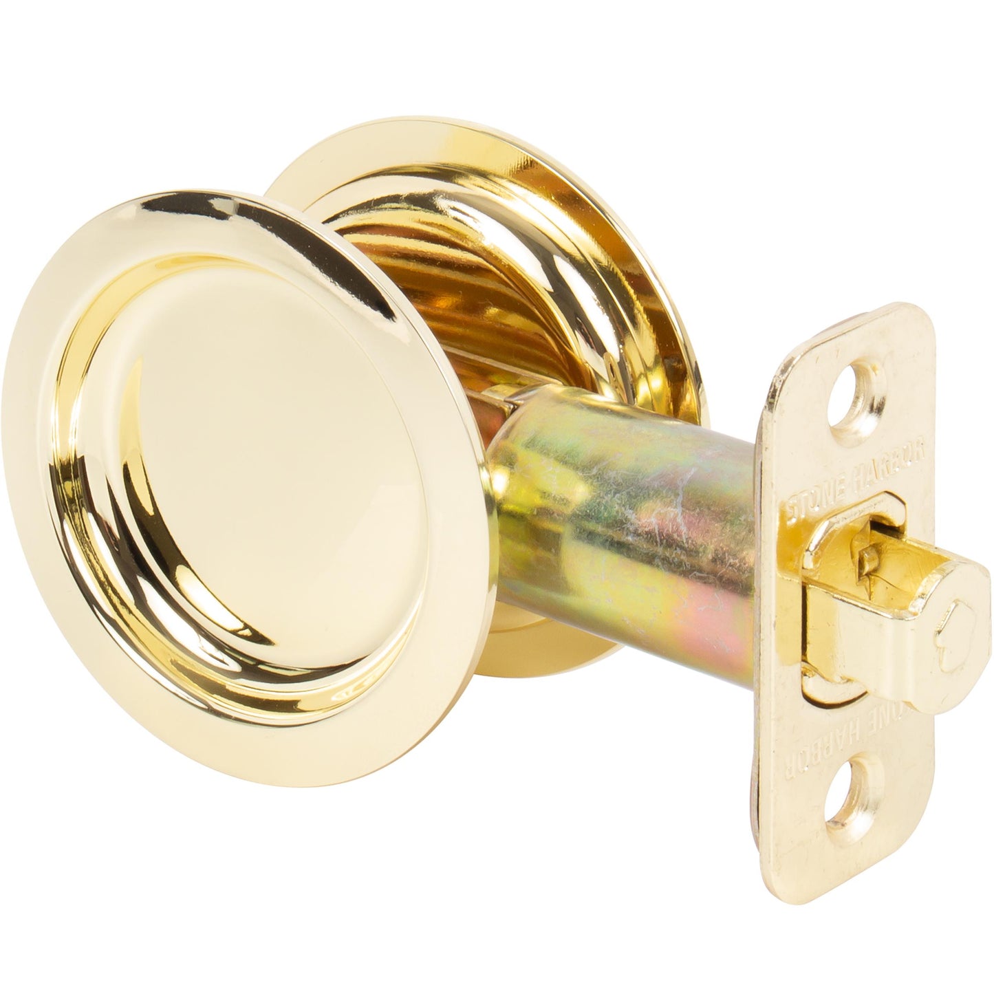 Stone Harbor Hardware Round Pocket Door Lock, Passage Function, 2-3/8" Backset, Polished Brass