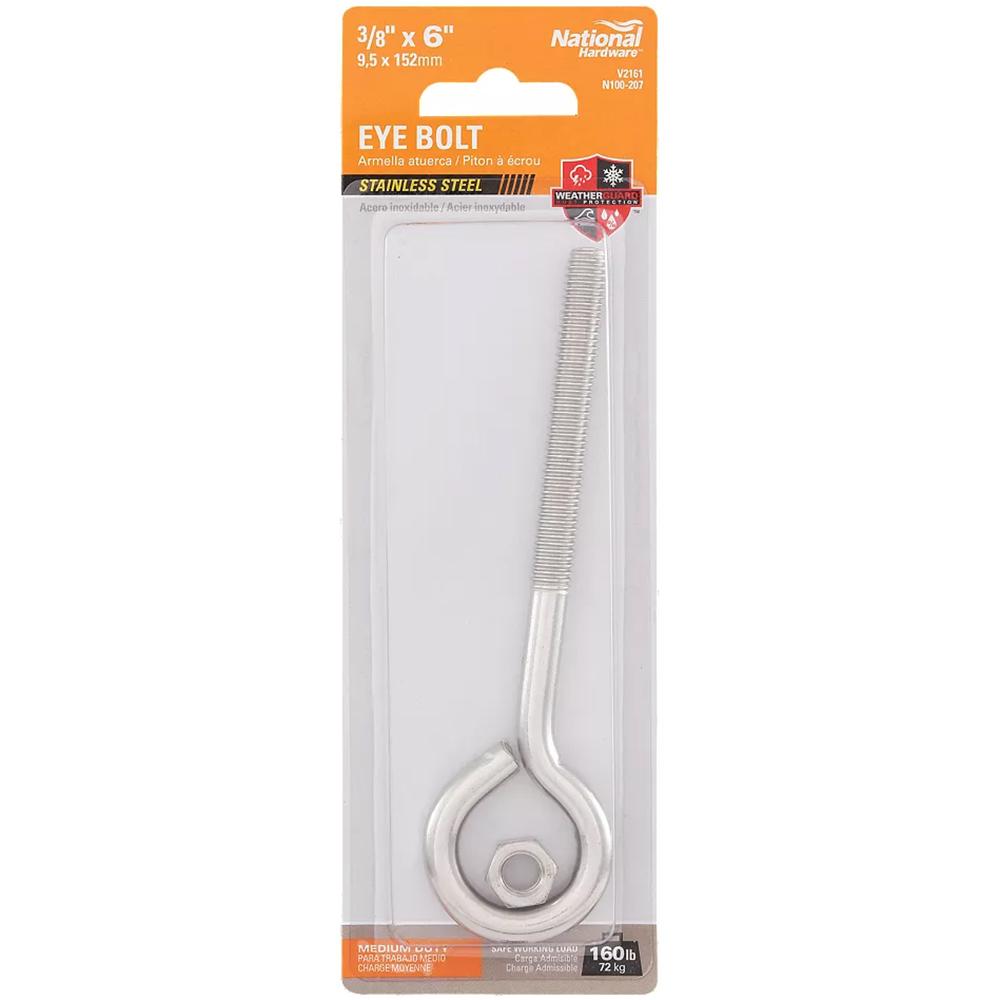 National Hardware -N100-207 V2161 3/8" x 6" Eye Bolt in Stainless Steel