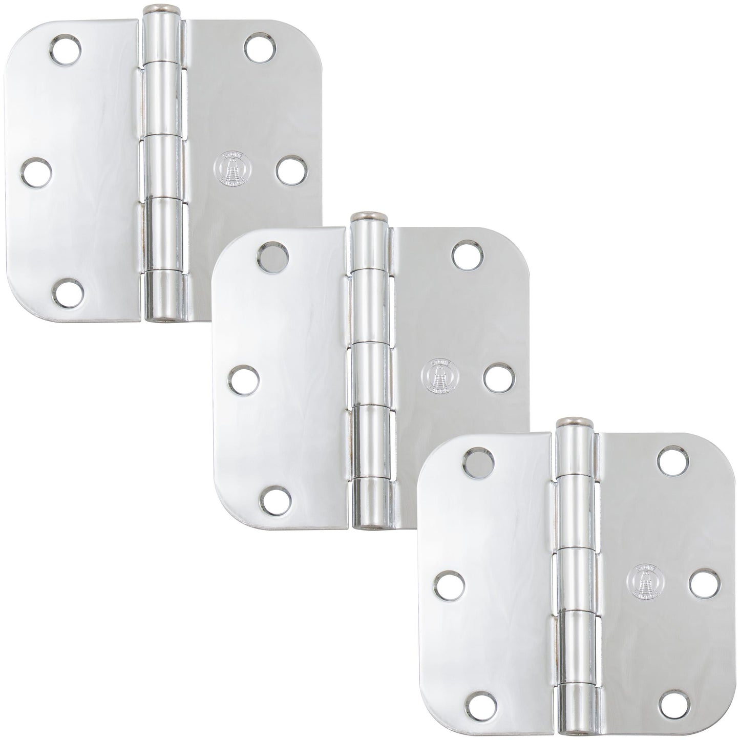 Stone Harbor Hardware 3-1/2" Door Hinges, 5/8" Radius Corner, Polished Chrome, 3-Pack