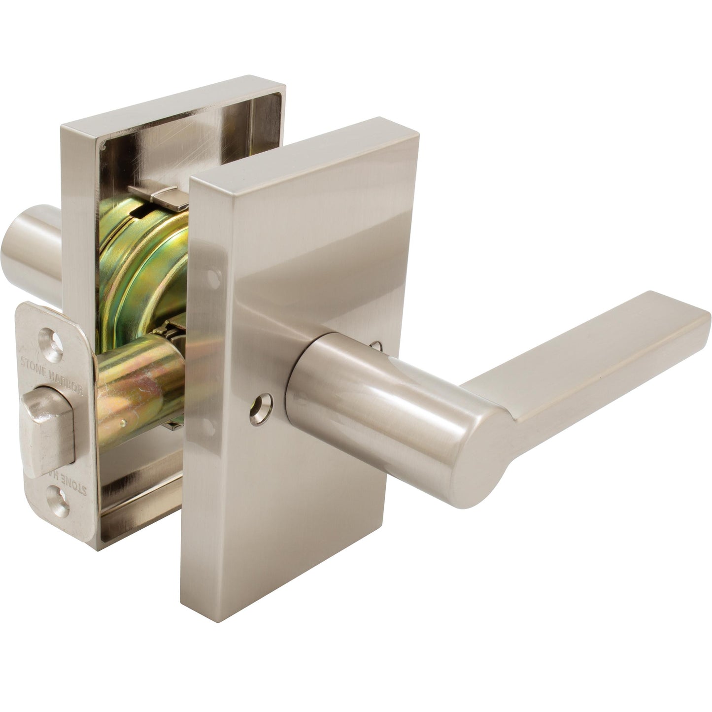 Stone Harbor Hardware Vienna Door Lever with Rectangular Rosette, Passage (Hall/Closet) Latch, Satin Nickel