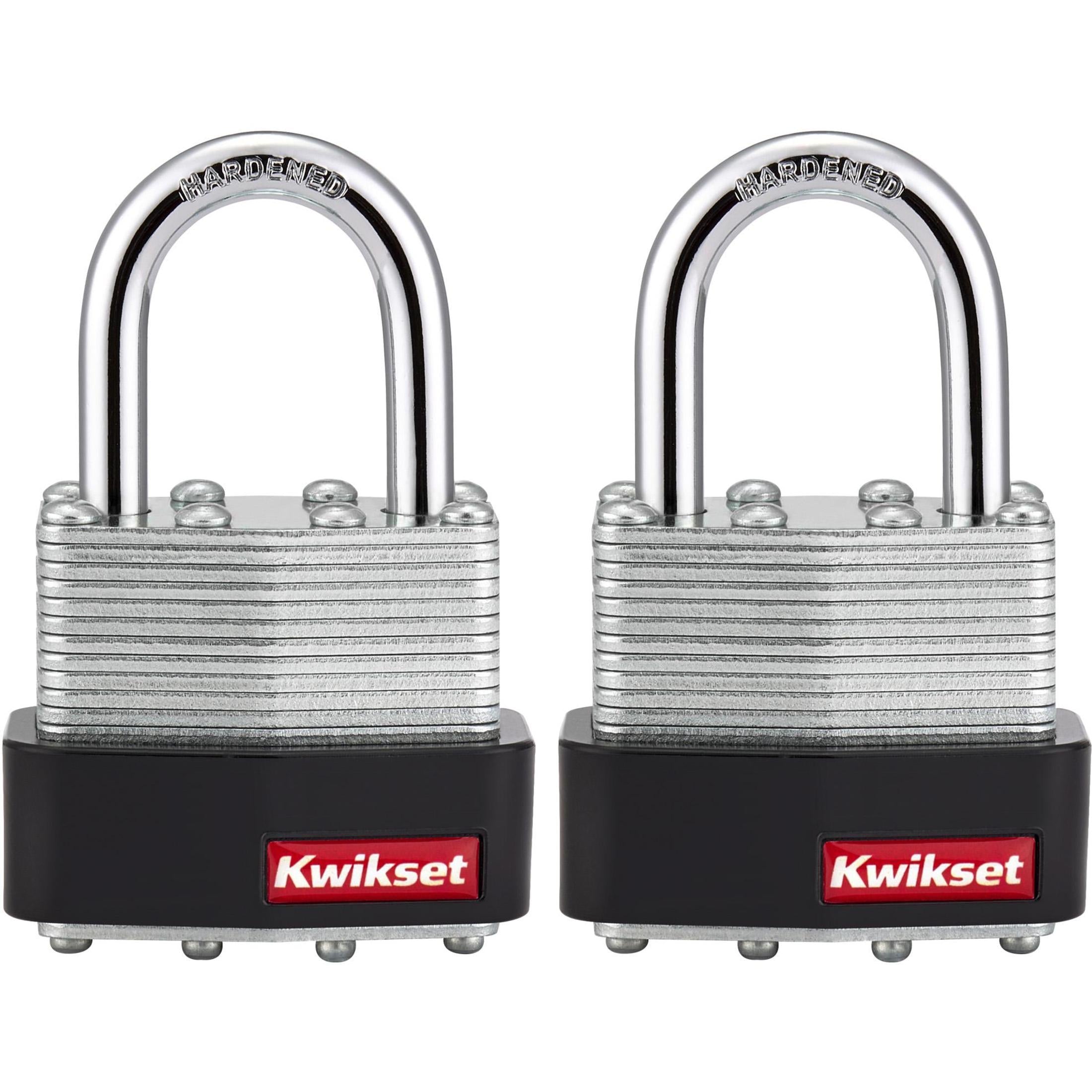 Kwikset 1-9/16" Laminated Padlock KA with 1" Shackle, 2-Pack