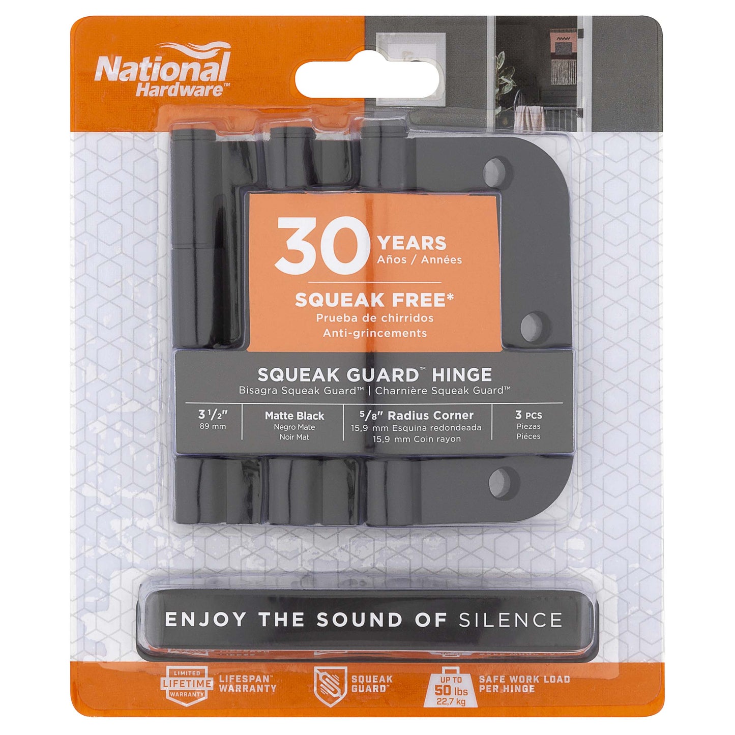 National Hardware - 525 3-1/2" 5/8R Squeak Guard Hinge 3/pk - Matte Black