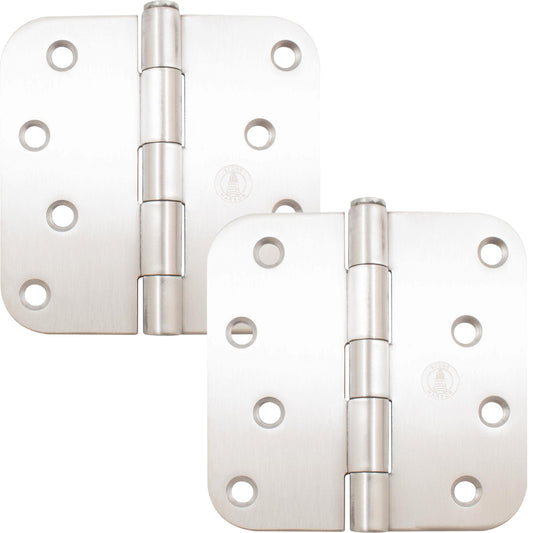 Stone Harbor Hardware 4" Door Hinges, 5/8" Radius Corner, Satin Stainless Steel, 2-Pack