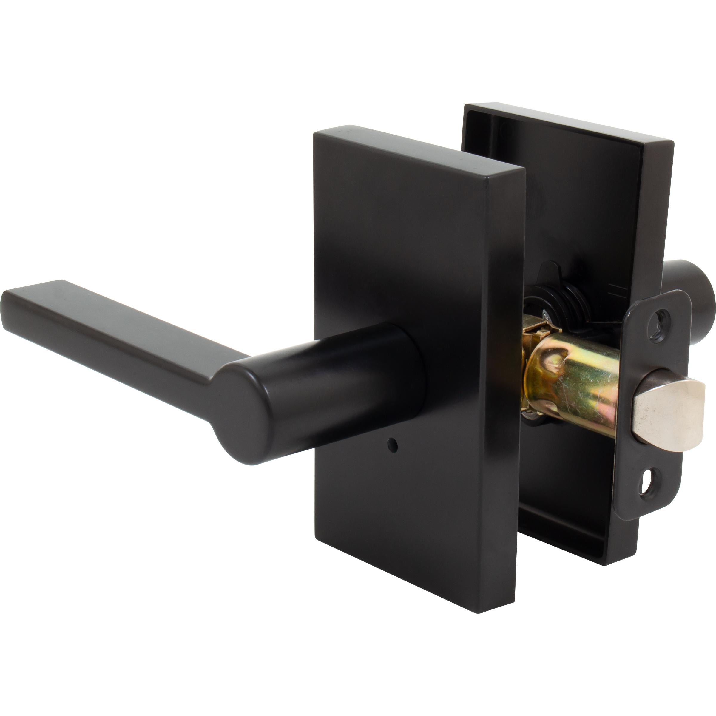 Stone Harbor Hardware Vienna Door Lever with Rectangular Rosette, Privacy (Bed/Bath) Latch, Matte Black