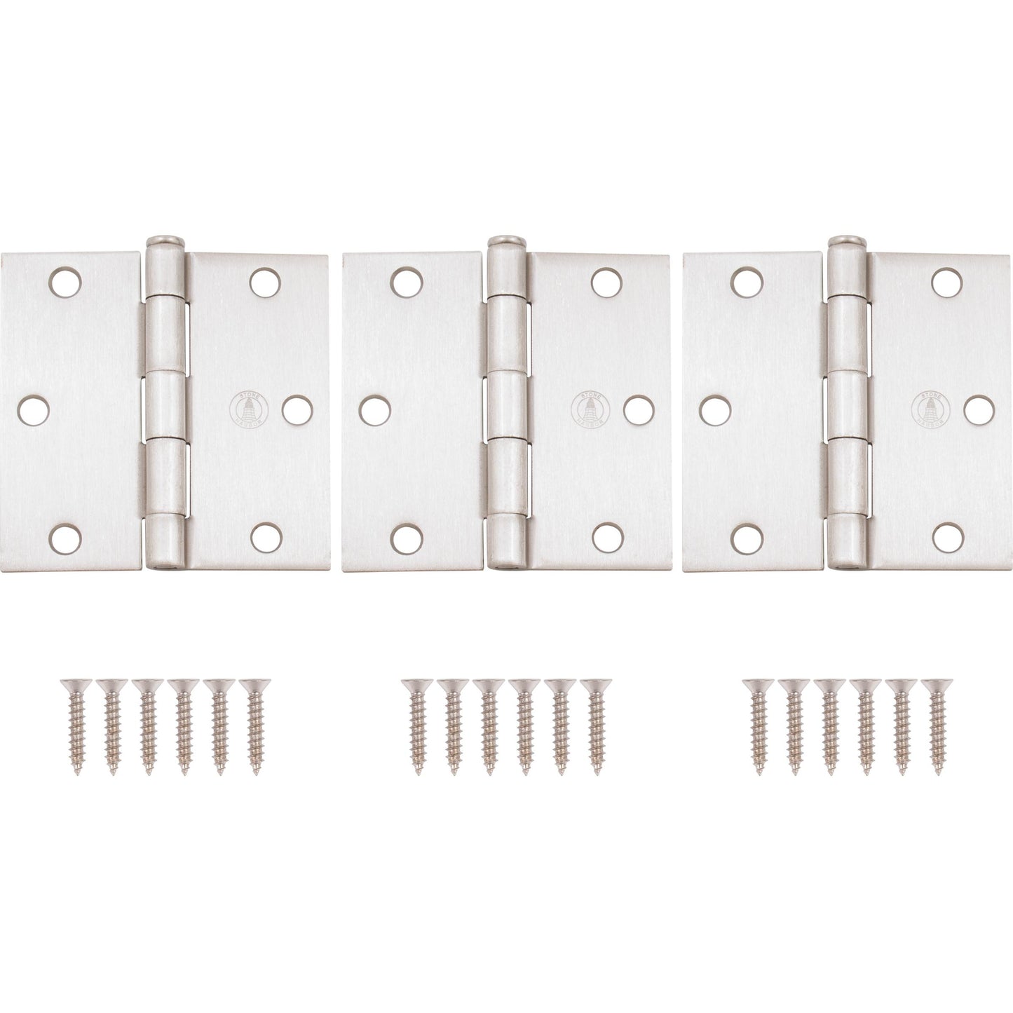 Stone Harbor Hardware 3-1/2" Door Hinges, Square Corner, Satin Nickel, 3-Pack