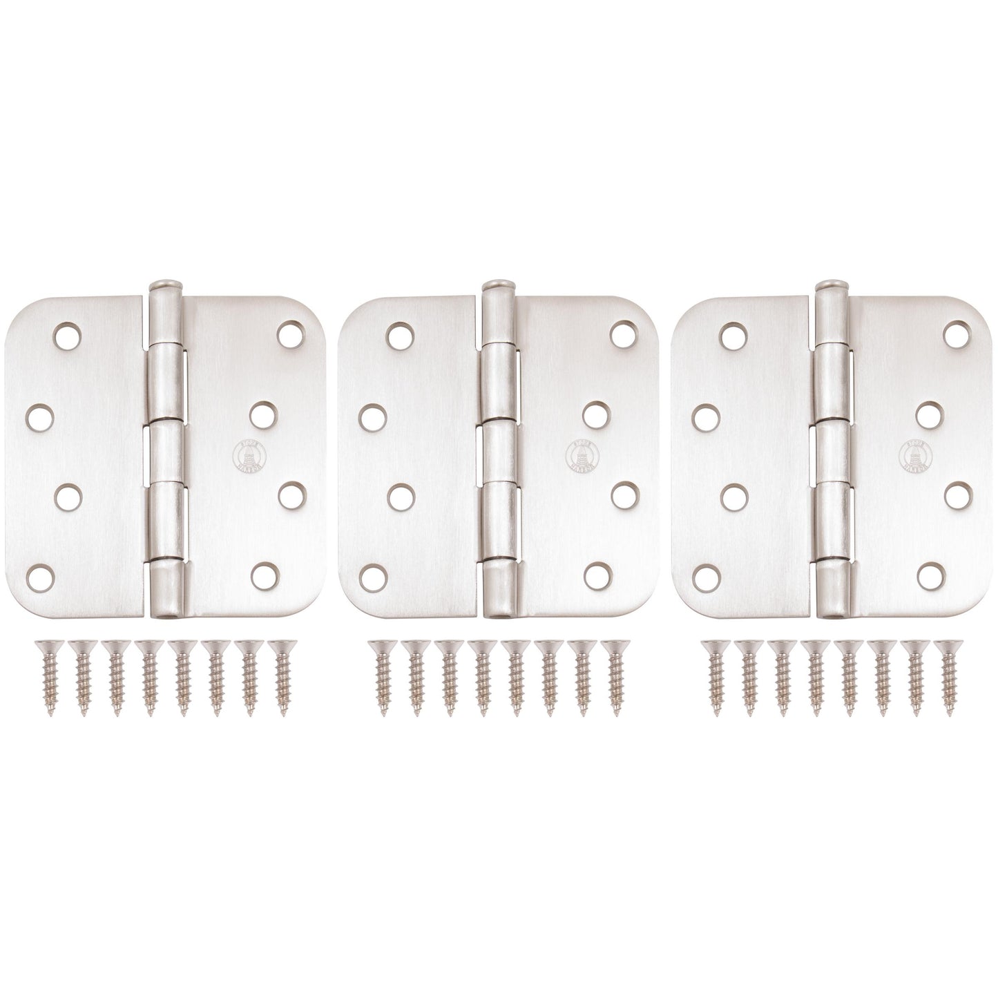 Stone Harbor Hardware 4" Door Hinges, 5/8" Radius Corner, Satin Nickel, 3-Pack