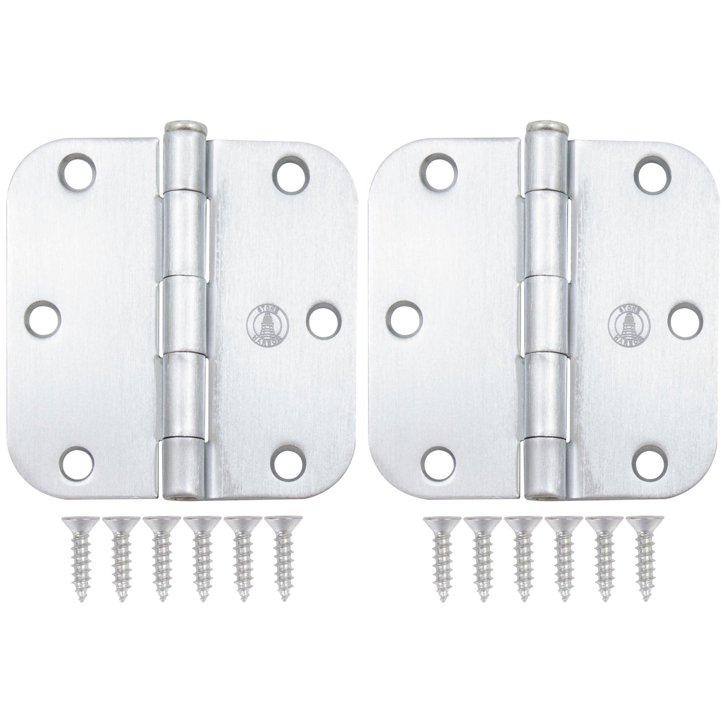Stone Harbor Hardware 3-1/2" Door Hinges, 5/8" Radius Corner, Satin Chrome, 2-Pack