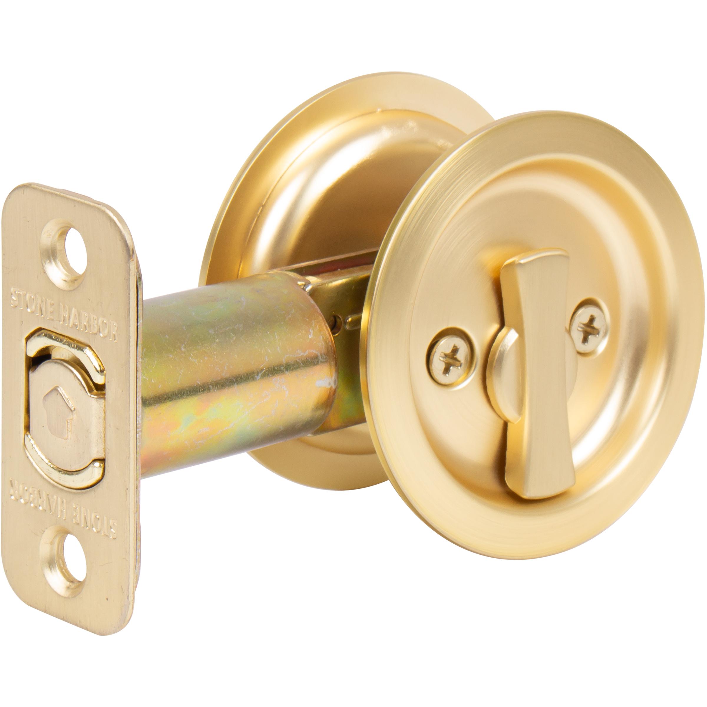 Stone Harbor Hardware Round Pocket Door Lock, Privacy Function, 2-3/4" Backset, Satin Brass