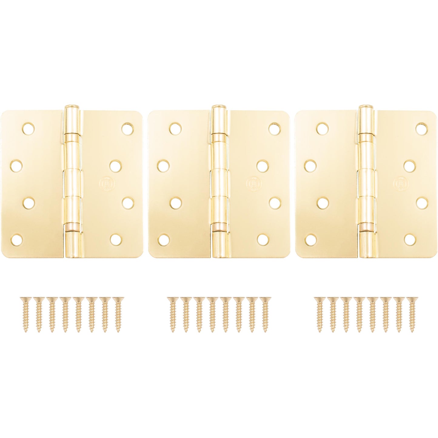 Stone Harbor Hardware 4" Ball-Bearing Door Hinges, 1/4" Radius Corner, Polished Brass, 3-Pack