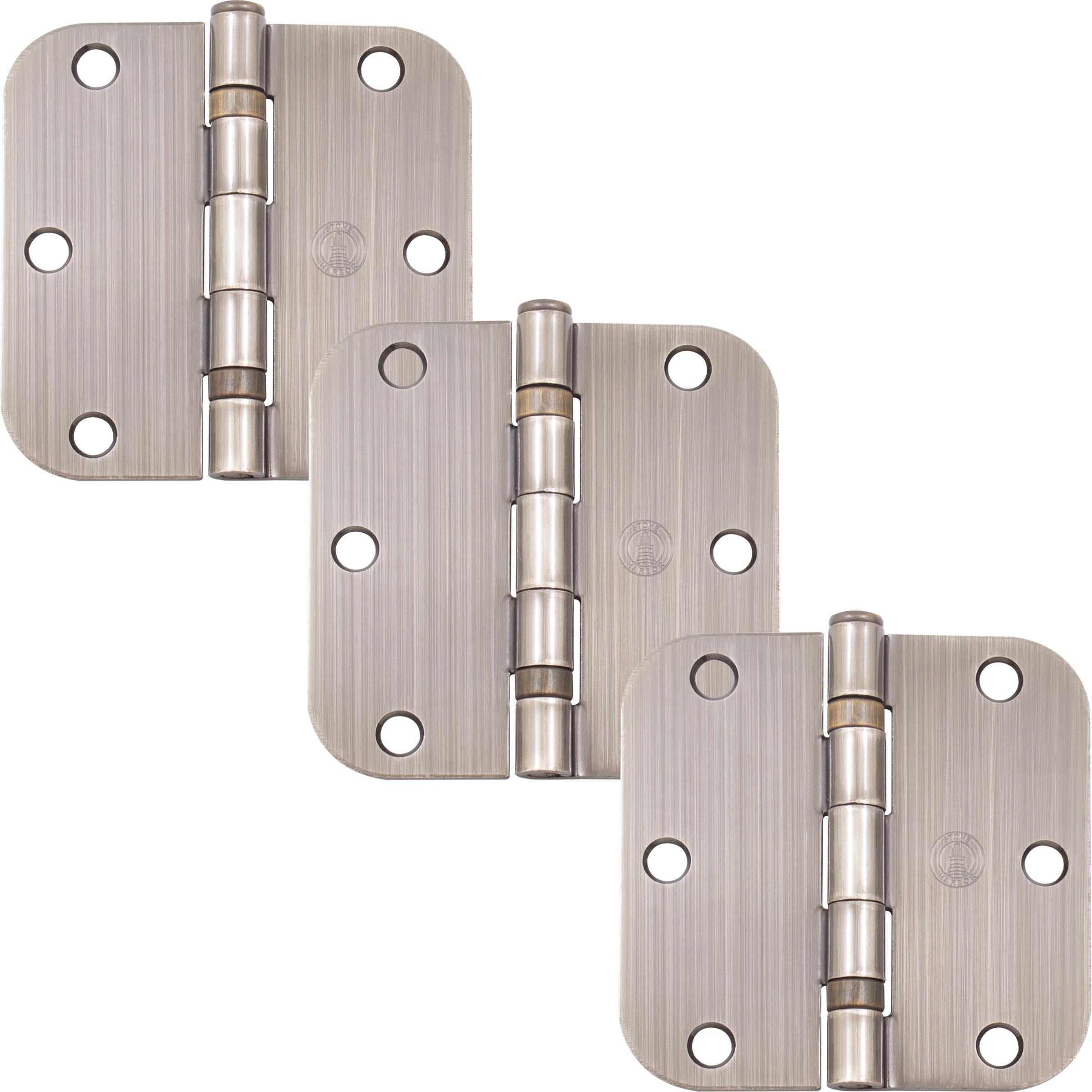 Stone Harbor Hardware 3-1/2" Ball-Bearing Door Hinges, 5/8" Radius Corner, Antique Brass, 3-Pack