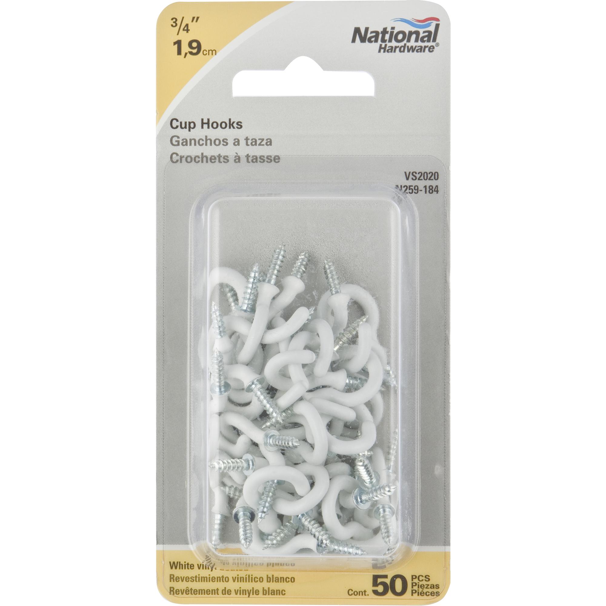 National Hardware - N259-184 VS2020, 3/4" Cup Hooks in White Vinyl, 50 pack