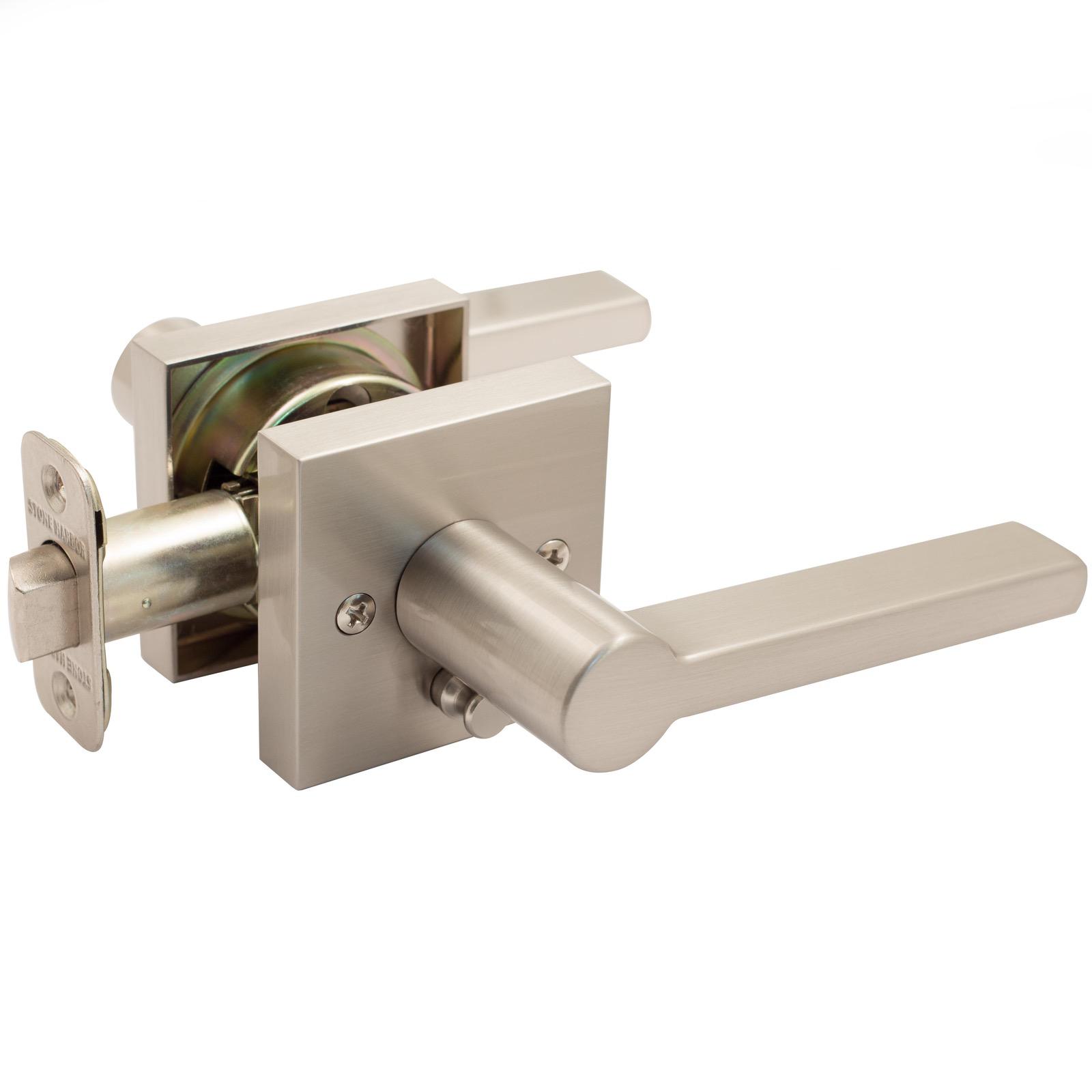 Stone Harbor Hardware Vienna Door Lever with Square Rosette, Privacy (Bed/Bath) Latch, Satin Nickel