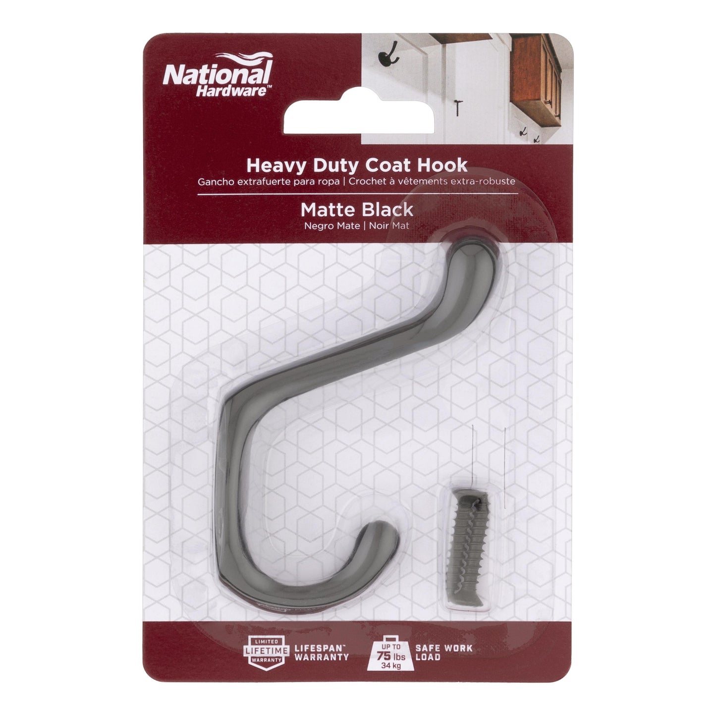 V166 Heavy-Duty Coat Hook - Matte Black