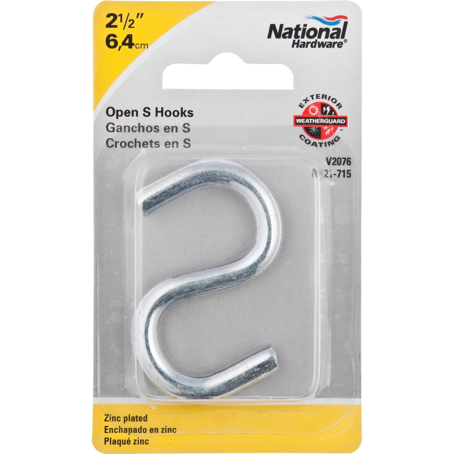 V2076 2-1/2" Heavy Open S Hook - Zinc