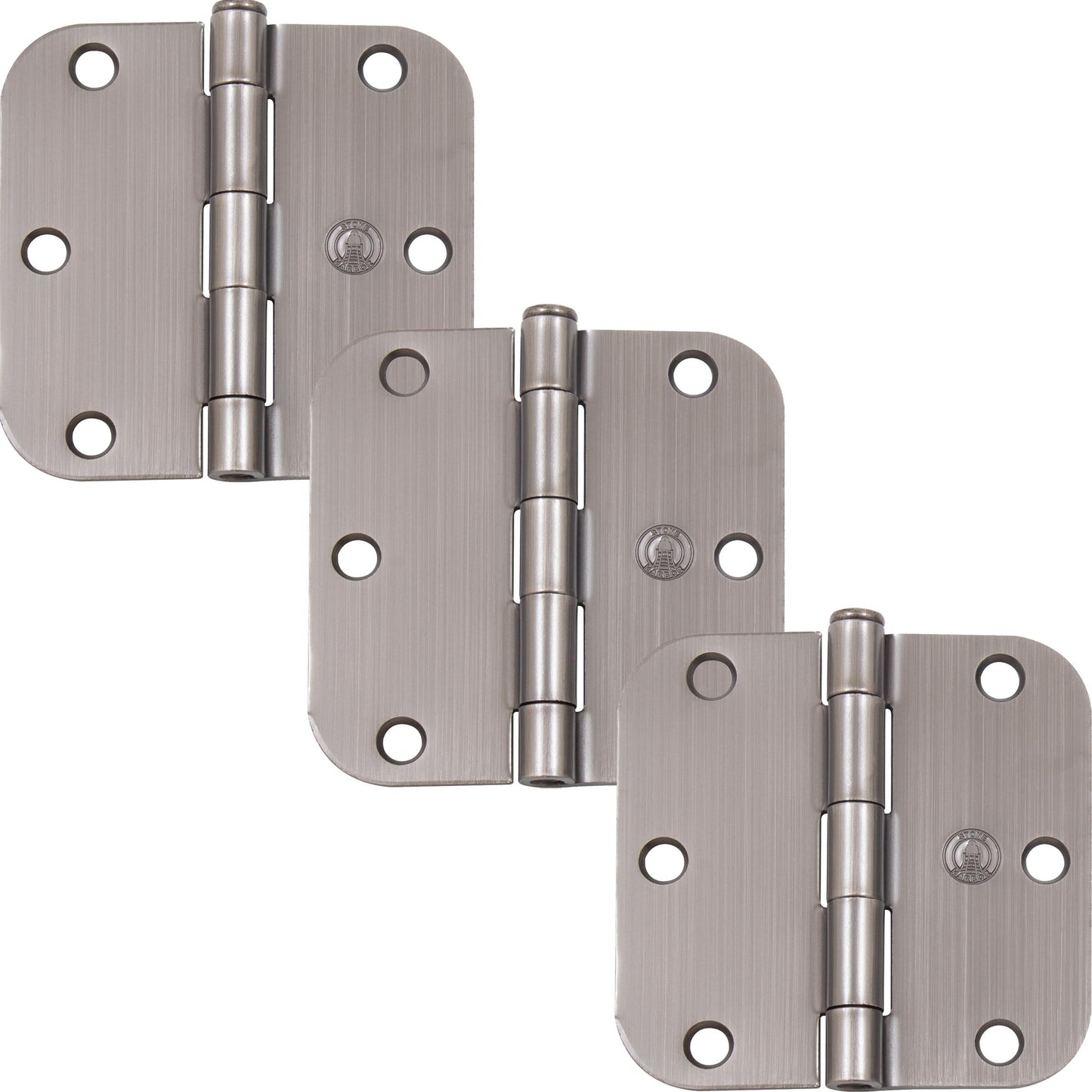 Stone Harbor Hardware 3-1/2" Door Hinges, 5/8" Radius Corner, Antique Nickel, 3-Pack