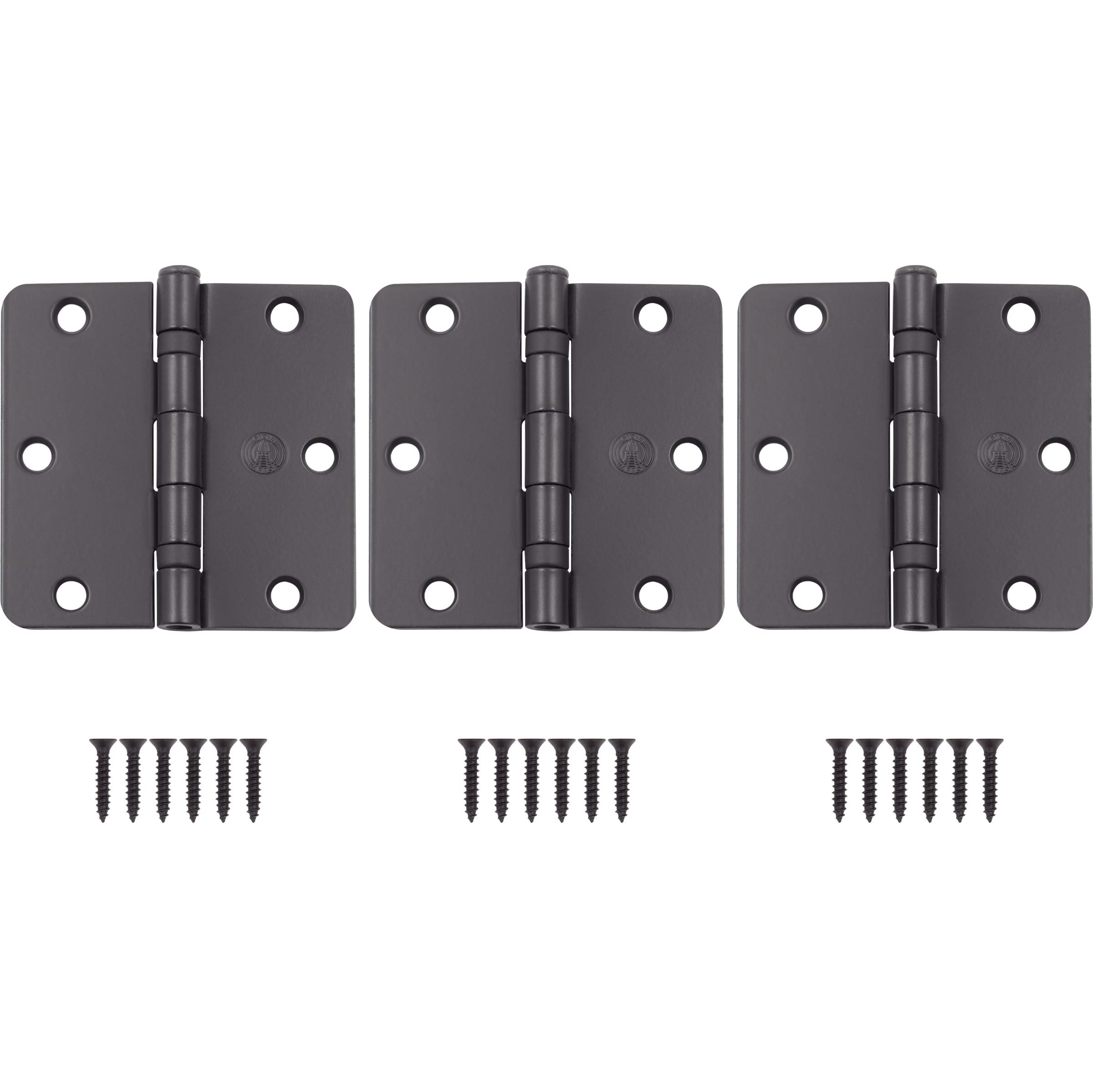 Stone Harbor Hardware 3-1/2" Ball-Bearing Door Hinges, 1/4" Radius Corner, Oil-Rubbed Bronze, 3-Pack