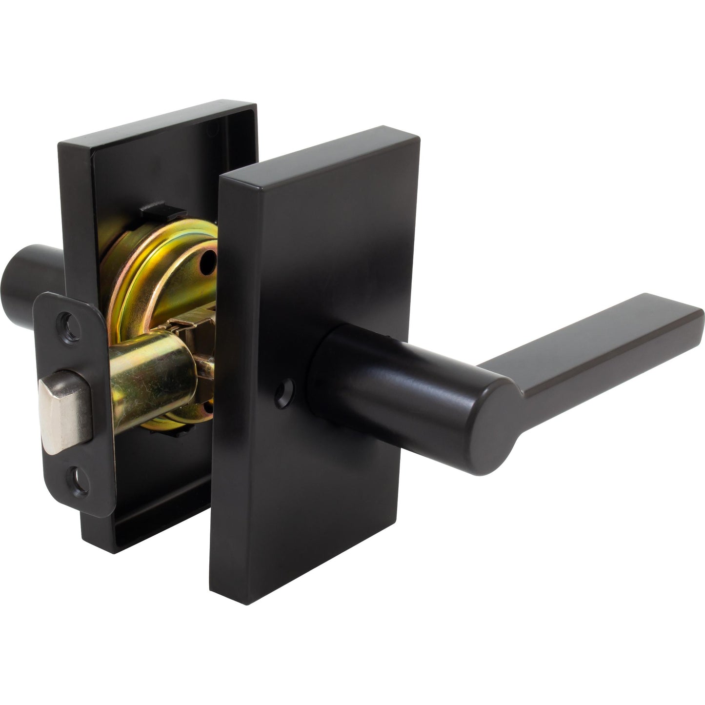Stone Harbor Hardware Vienna Door Lever with Rectangular Rosette, Passage (Hall/Closet) Latch, Matte Black