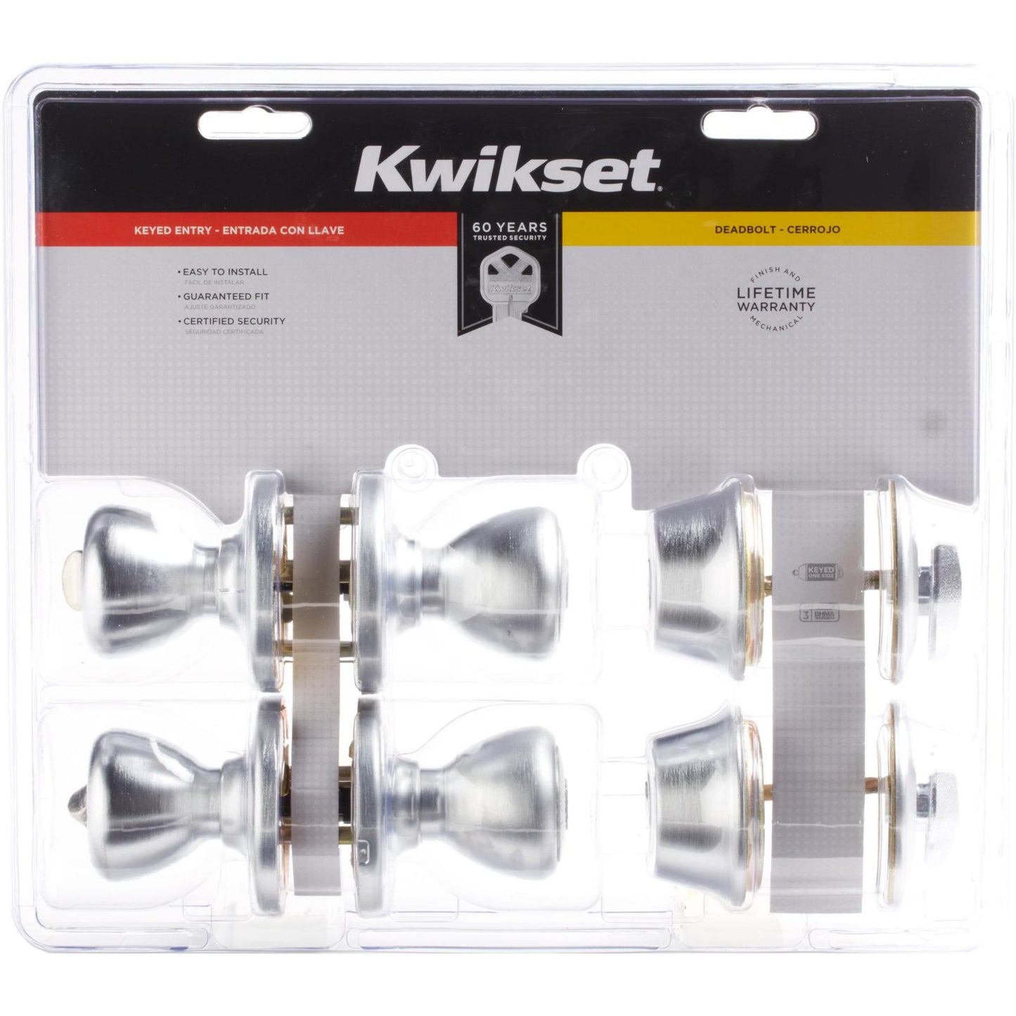 Kwikset 242 Tylo Entry Knob and Single Cylinder Deadbolt Project Pack in Satin Chrome