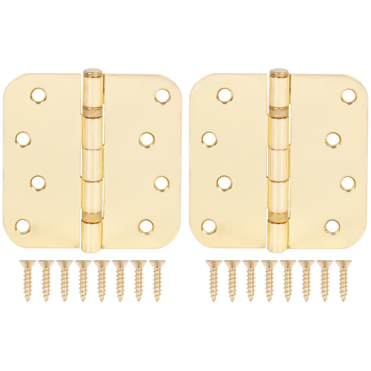 Stone Harbor Hardware 4" Ball-Bearing Door Hinges, 5/8" Radius Corner, Polished Brass, 2-Pack