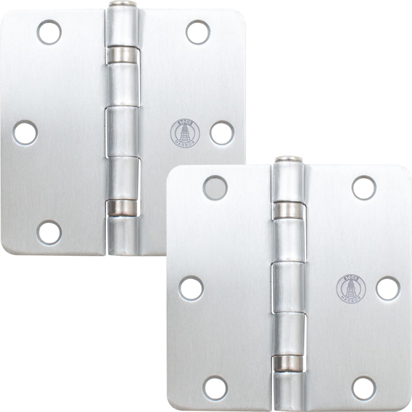 Stone Harbor Hardware 3-1/2" Ball-Bearing Door Hinges, 1/4" Radius Corner, Satin Chrome, 2-Pack