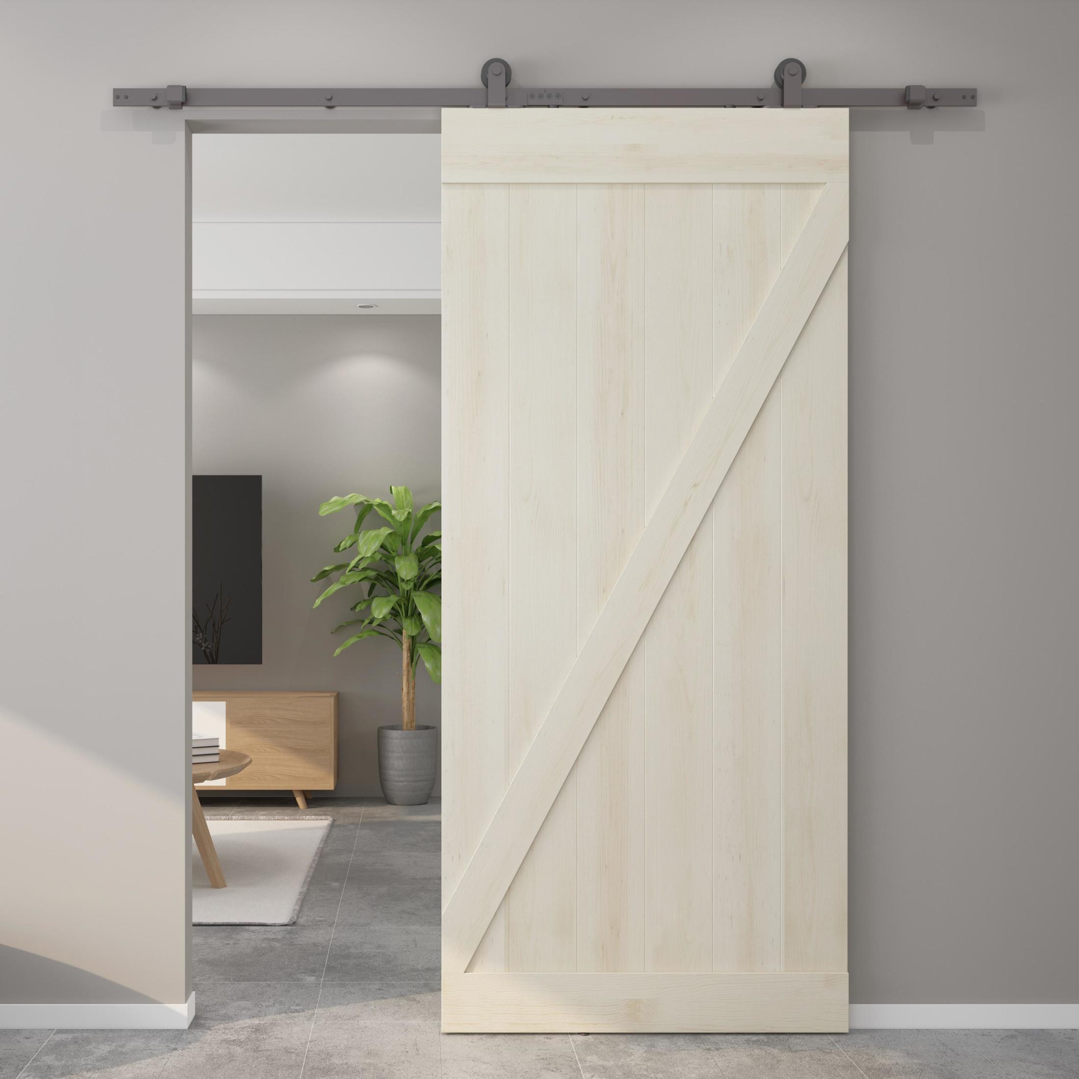 Top Mount Strap Style Sliding Door Hardware Set with Flat Track, Fits Doors up to 36 Inches