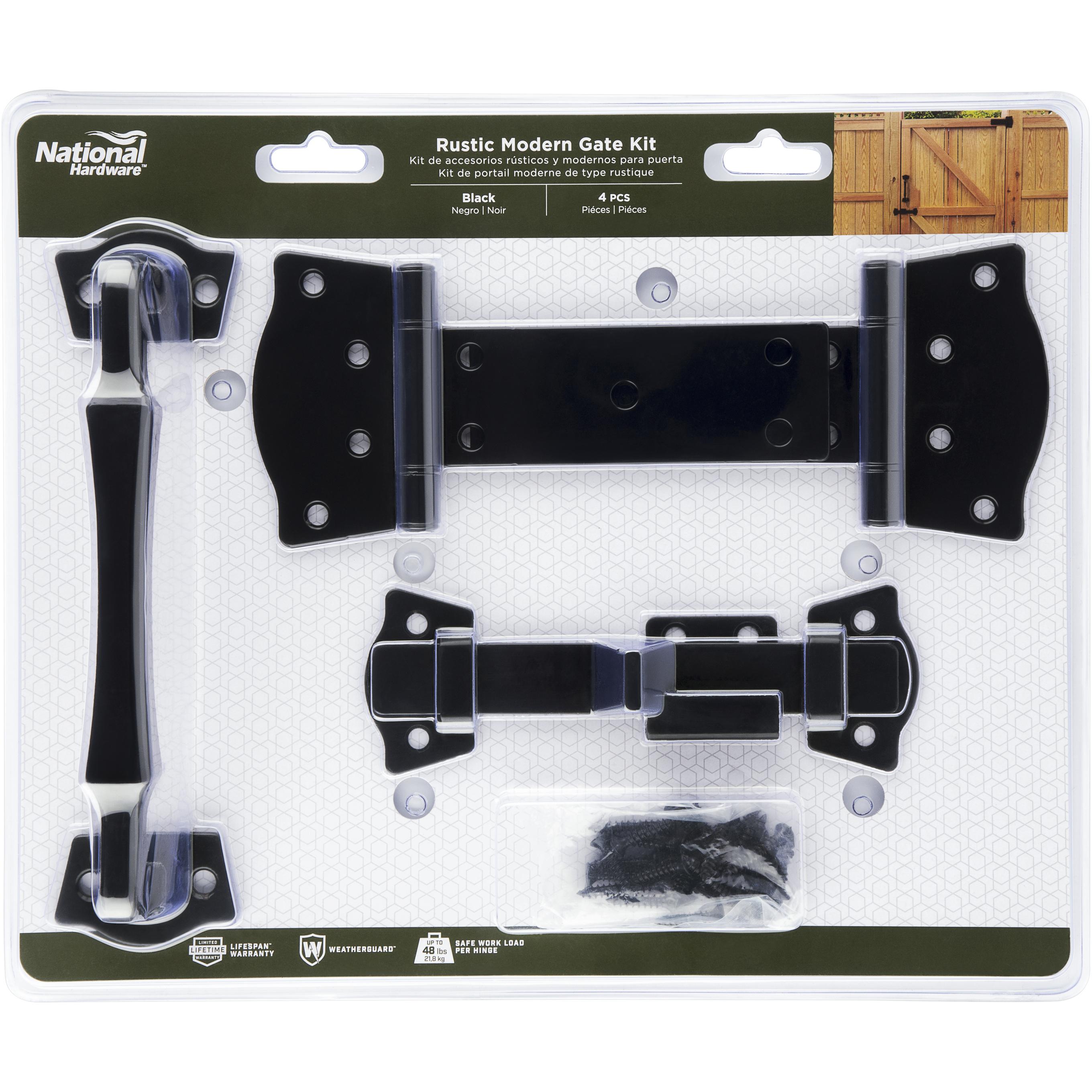 V1104 Rustic Modern Gate Kit (1 pull, 1 latch, 2 hinges) - Black