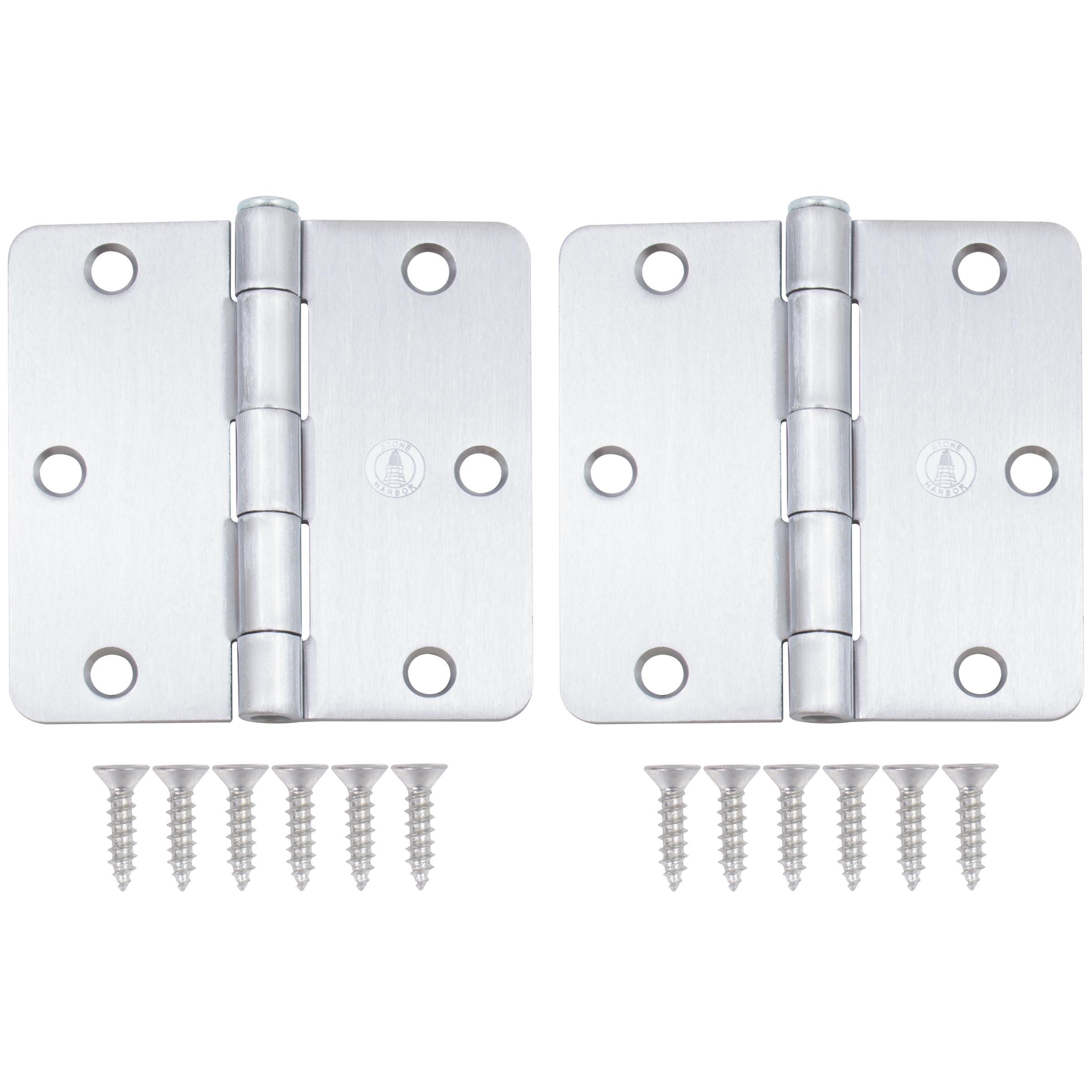 Stone Harbor Hardware 3-1/2" Door Hinges, 1/4" Radius Corner, Satin Chrome, 2-Pack