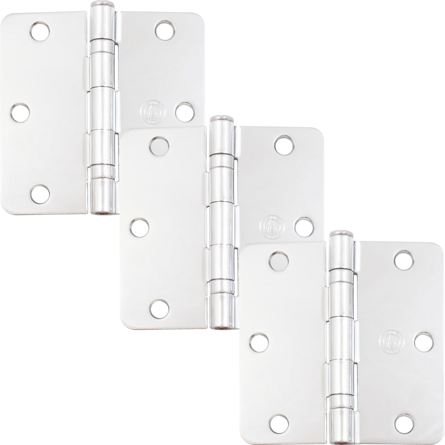 Stone Harbor Hardware 3-1/2" Ball-Bearing Door Hinges, 1/4" Radius Corner, Polished Chrome, 3-Pack