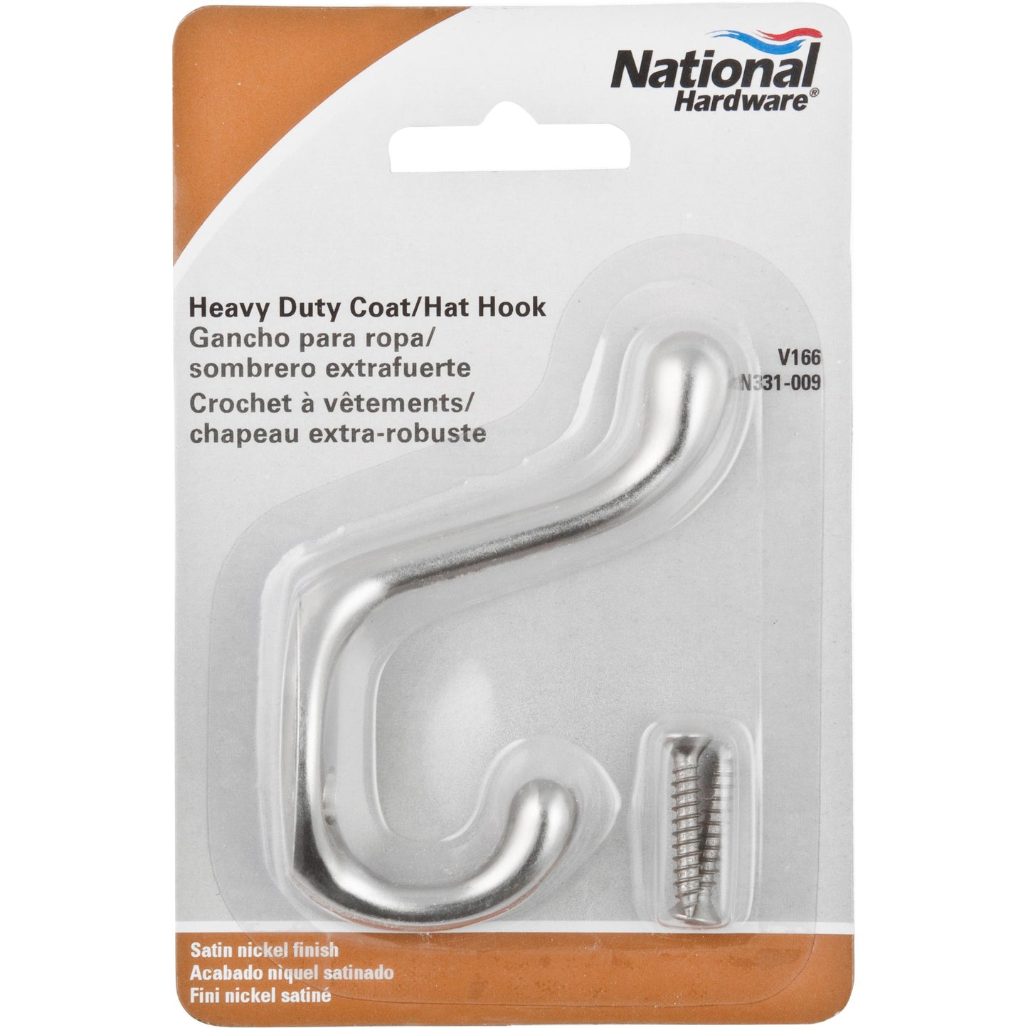 V166 Heavy Duty Coat / Hat Hook - Satin Nickel