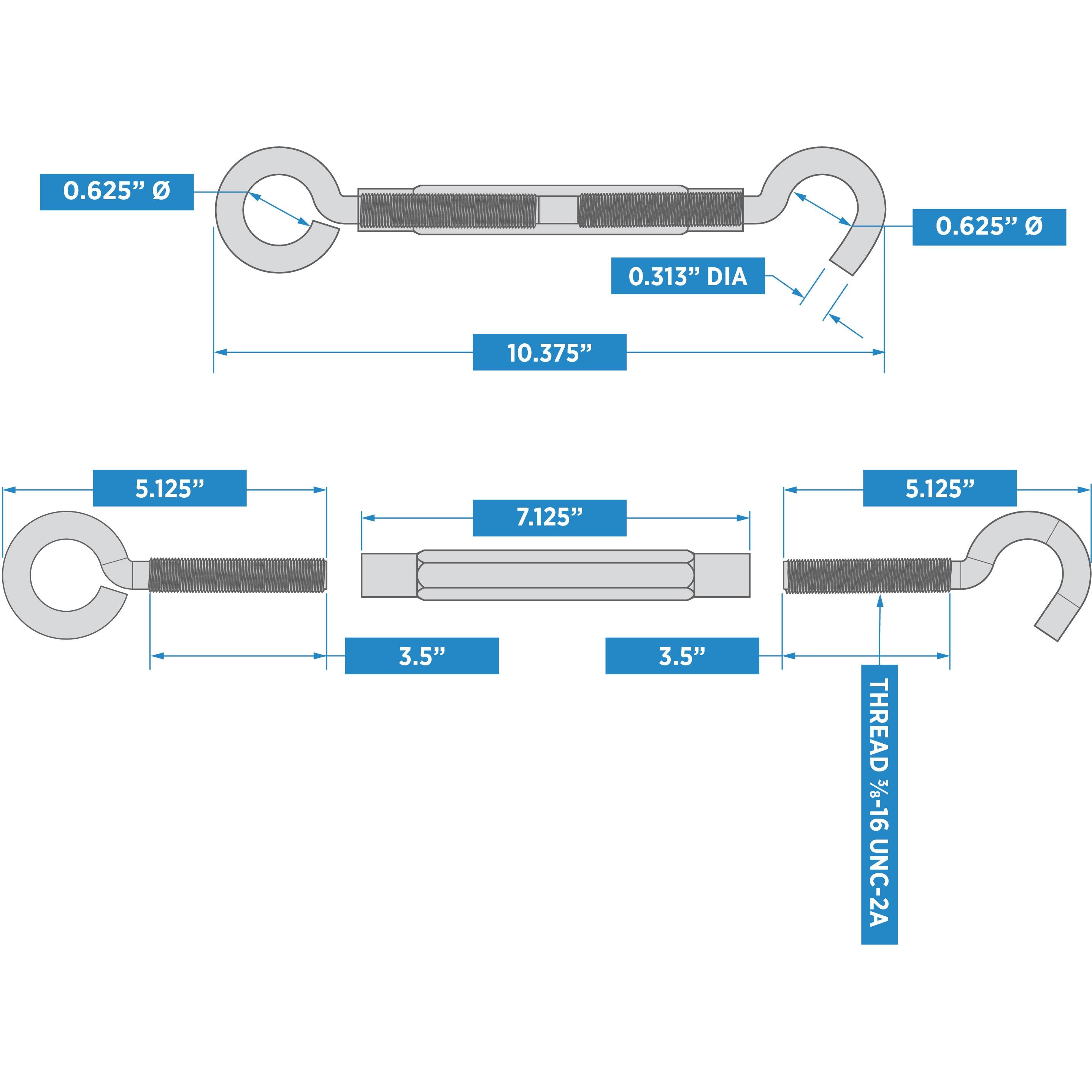 National Hardware - N221-895 2172BC 16" x 3/8" Hook / Eye Turnbuckle - Zinc Plated