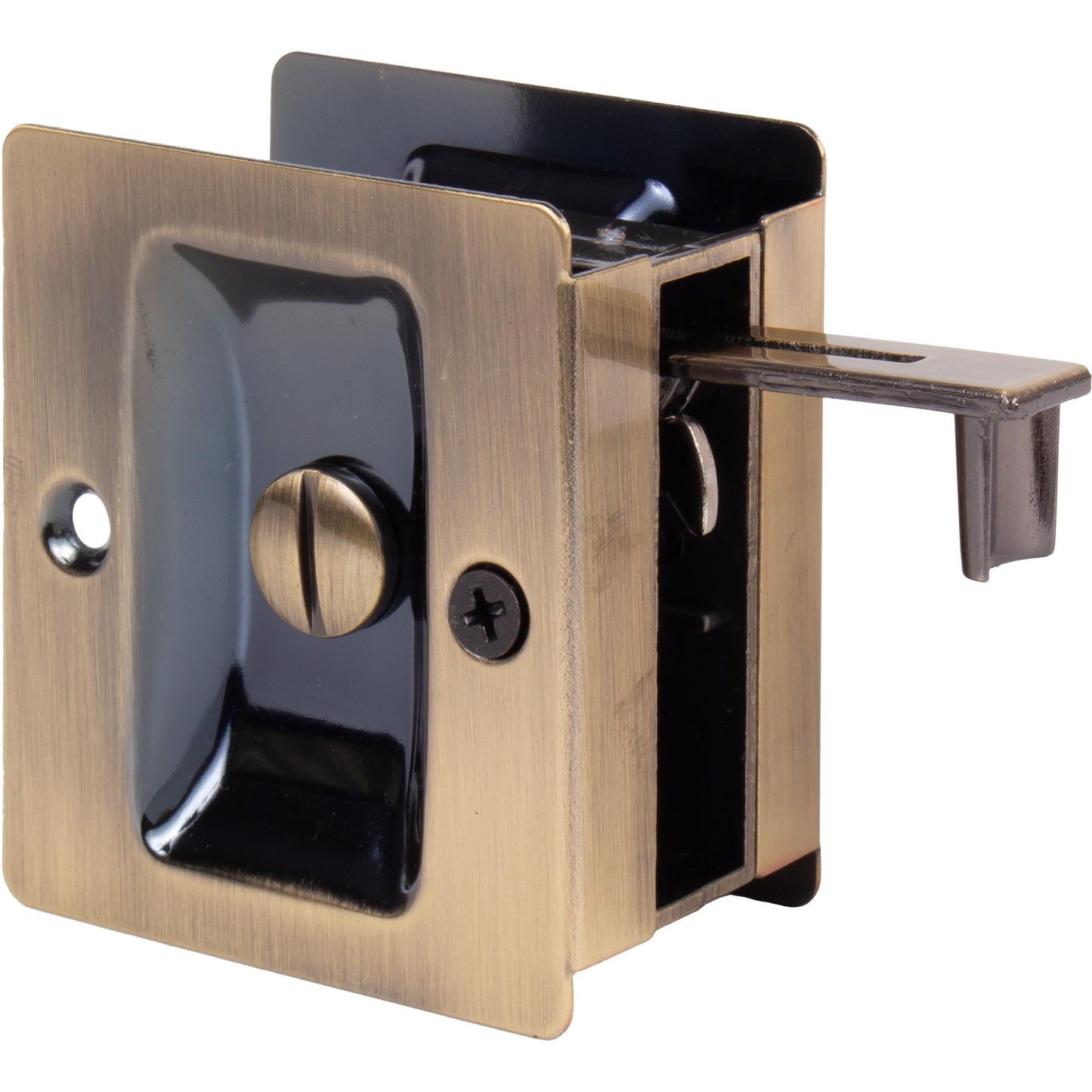 Stone Harbor Hardware Premium Square Pocket Door Lock, Privacy Function, Antique Brass