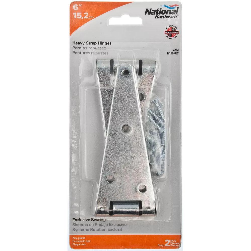 National Hardware -N128-082 V282 6", Heavy Strap Hinge in Zinc Plated, 2 pack