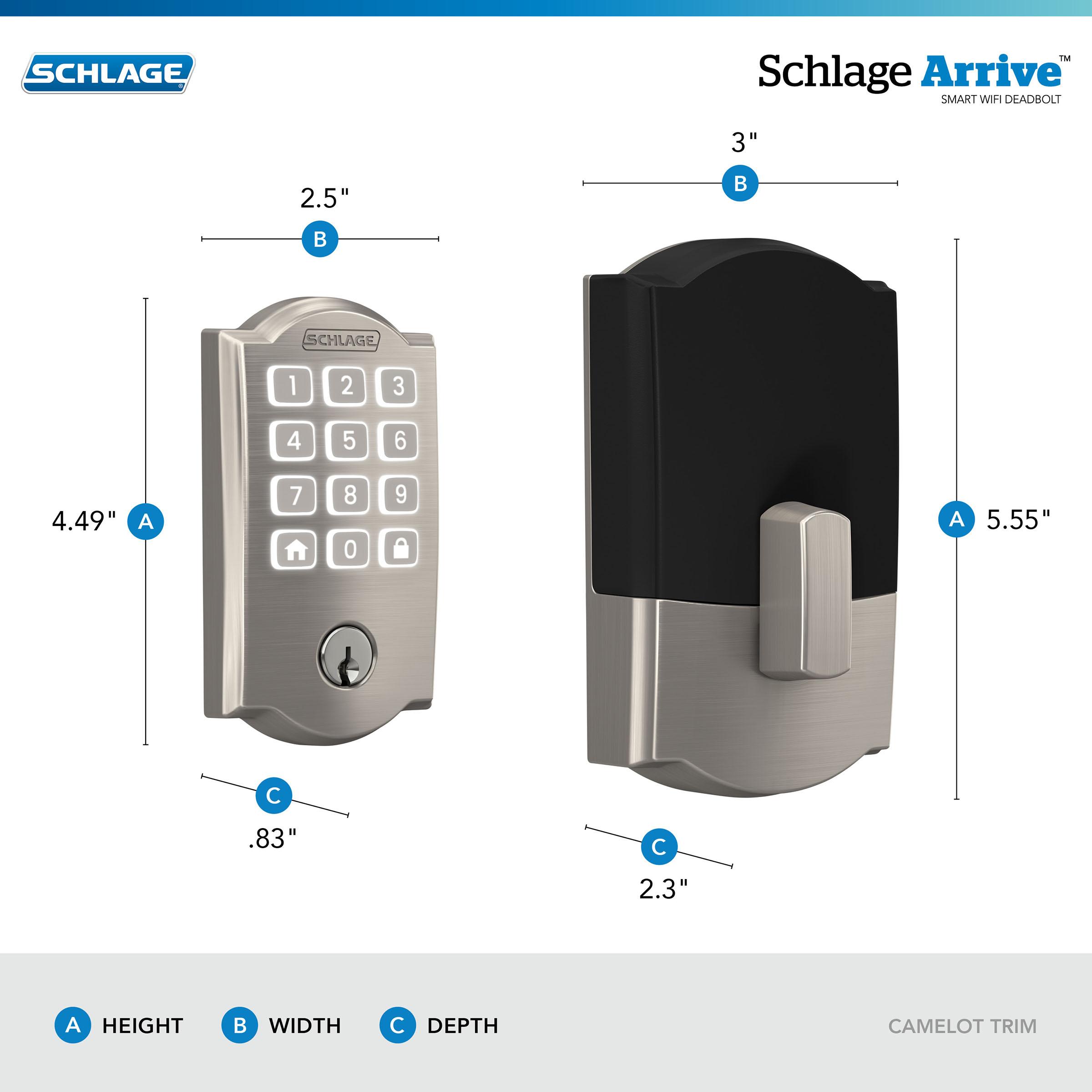 Schlage Arrive Smart WiFi Deadbolt with Camelot Trim in Satin Nickel