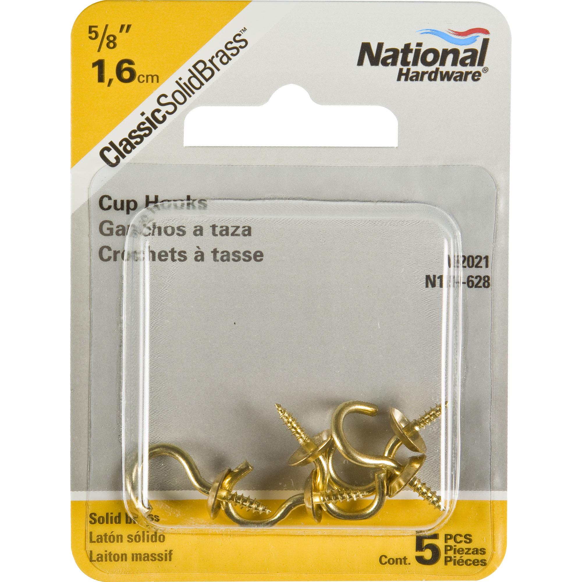 National Hardware - N119-628 V2021 5/8" Cup Hooks in Solid Brass, 6 pack