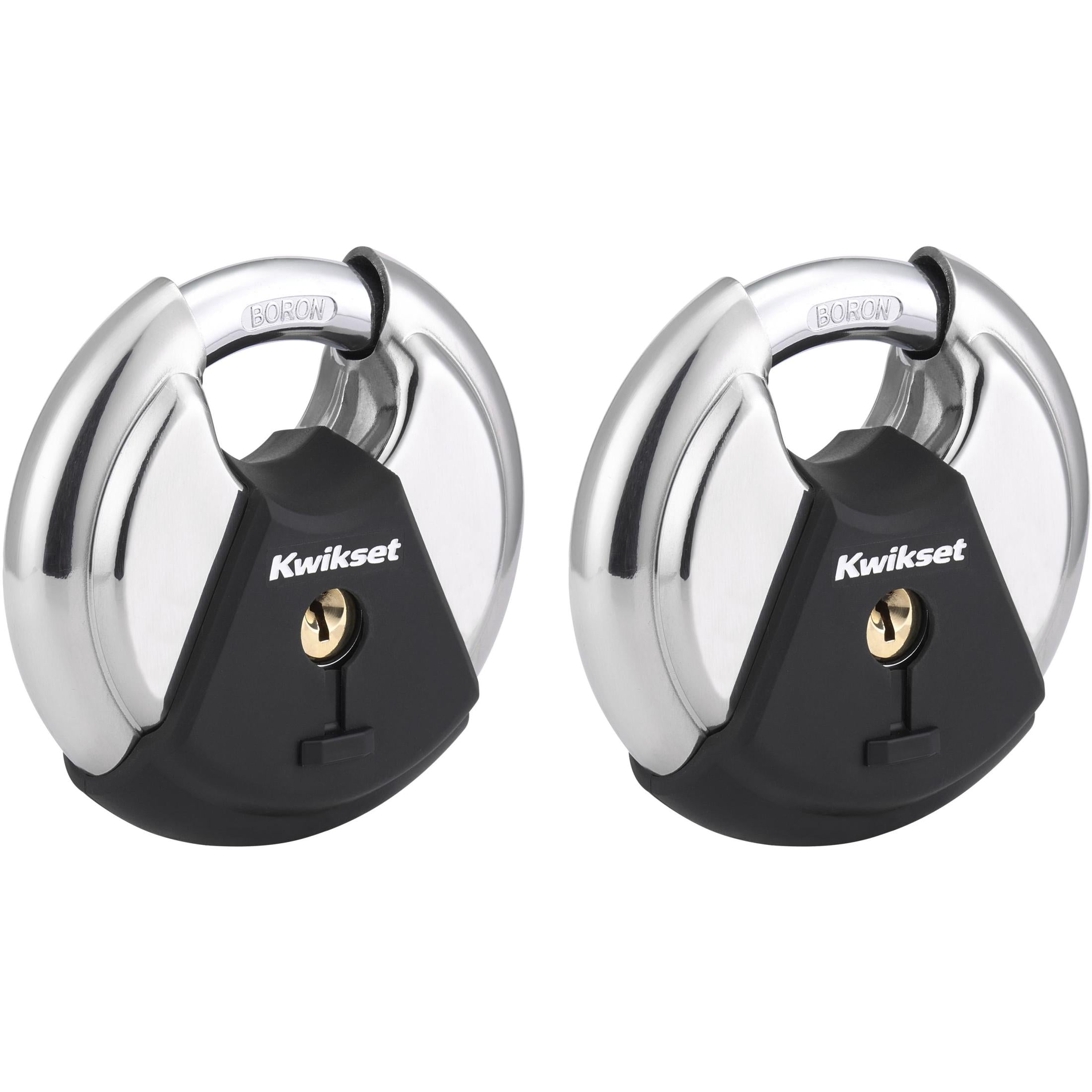 Kwikset 3-1/8" Discus Padlock KA with 11/16" Shackle, 2-Pack
