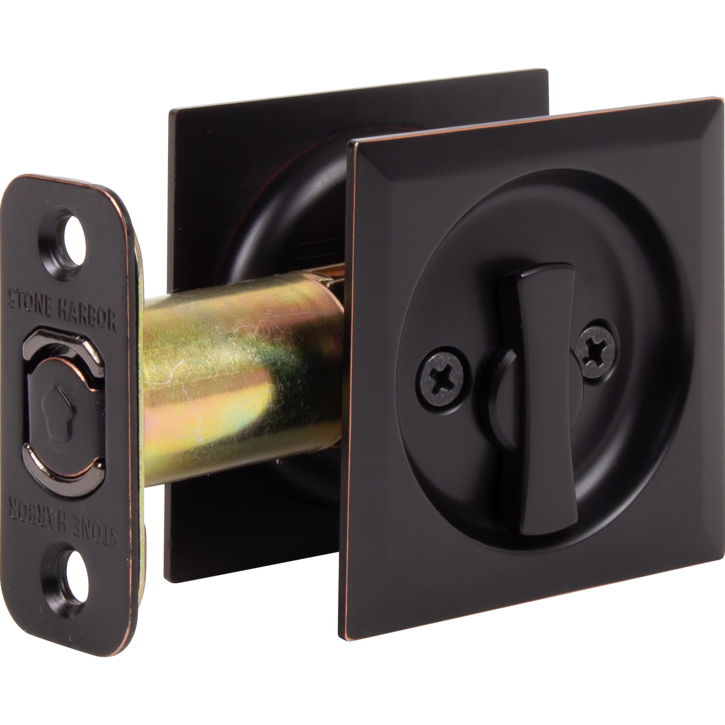 Stone Harbor Hardware Contemporary Square Pocket Door Lock, Privacy Function, 2-3/8" Backset, Vintage Bronze
