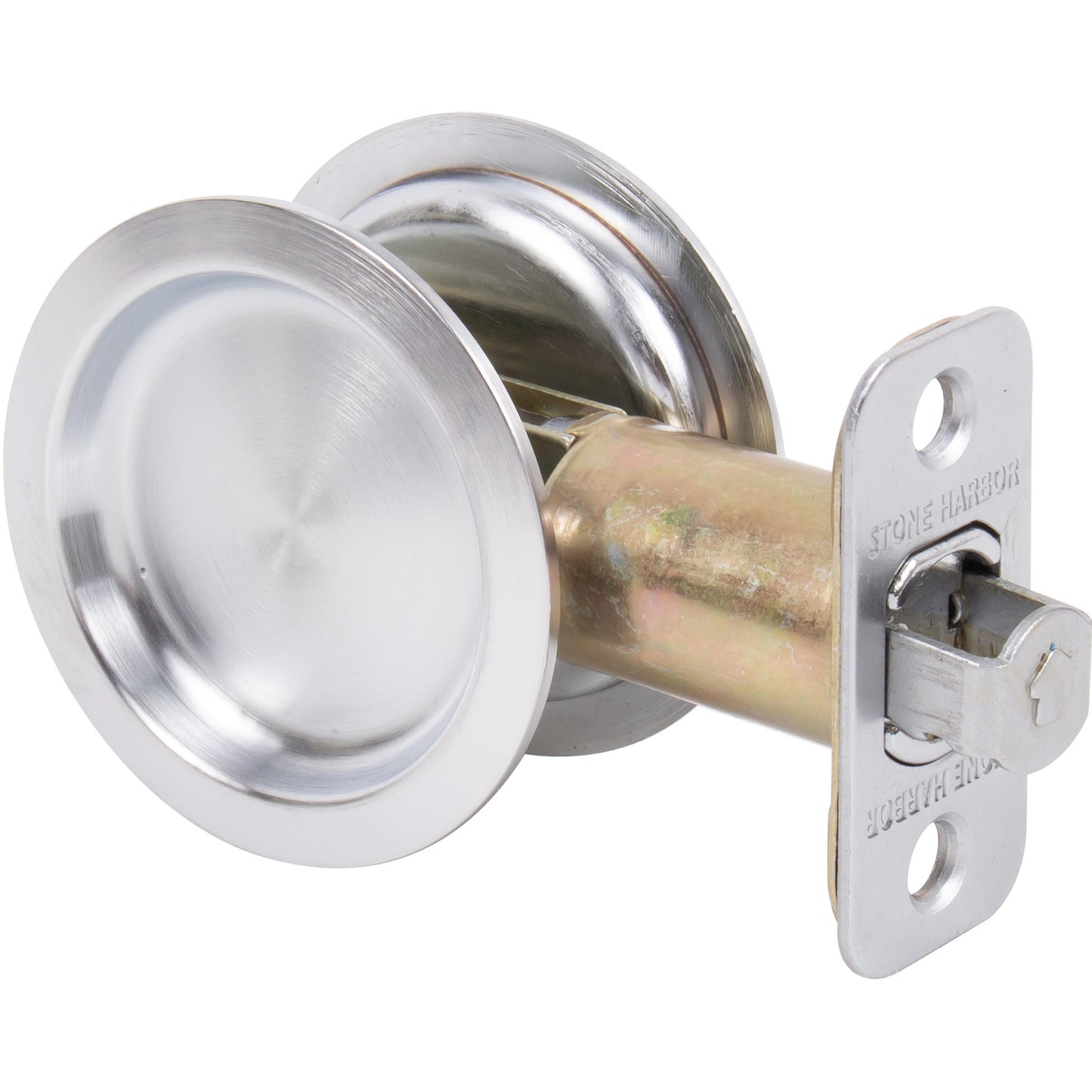 Stone Harbor Hardware Round Pocket Door Lock, Passage Function, 2-3/8" Backset, Satin Chrome