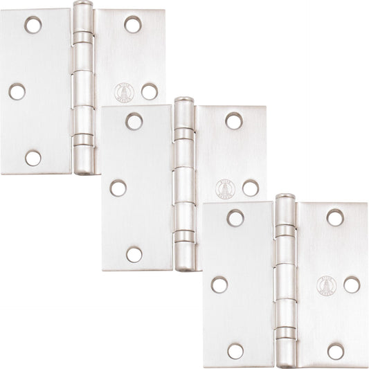 Stone Harbor Hardware 3-1/2" Ball-Bearing Door Hinges, Square Corner, Satin Nickel, 3-Pack