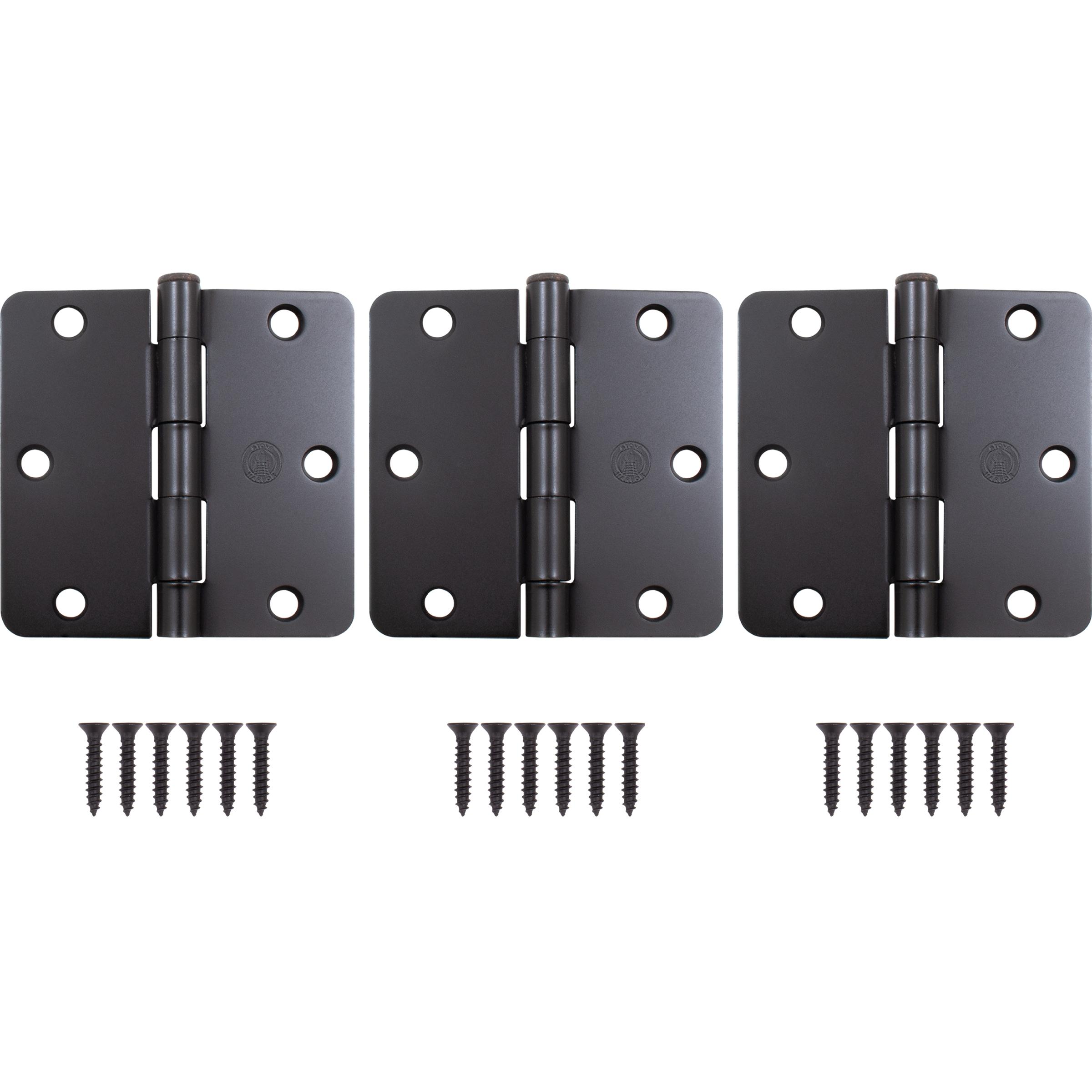Stone Harbor Hardware 3-1/2" Door Hinges, 1/4" Radius Corner, Oil-Rubbed Bronze, 3-Pack