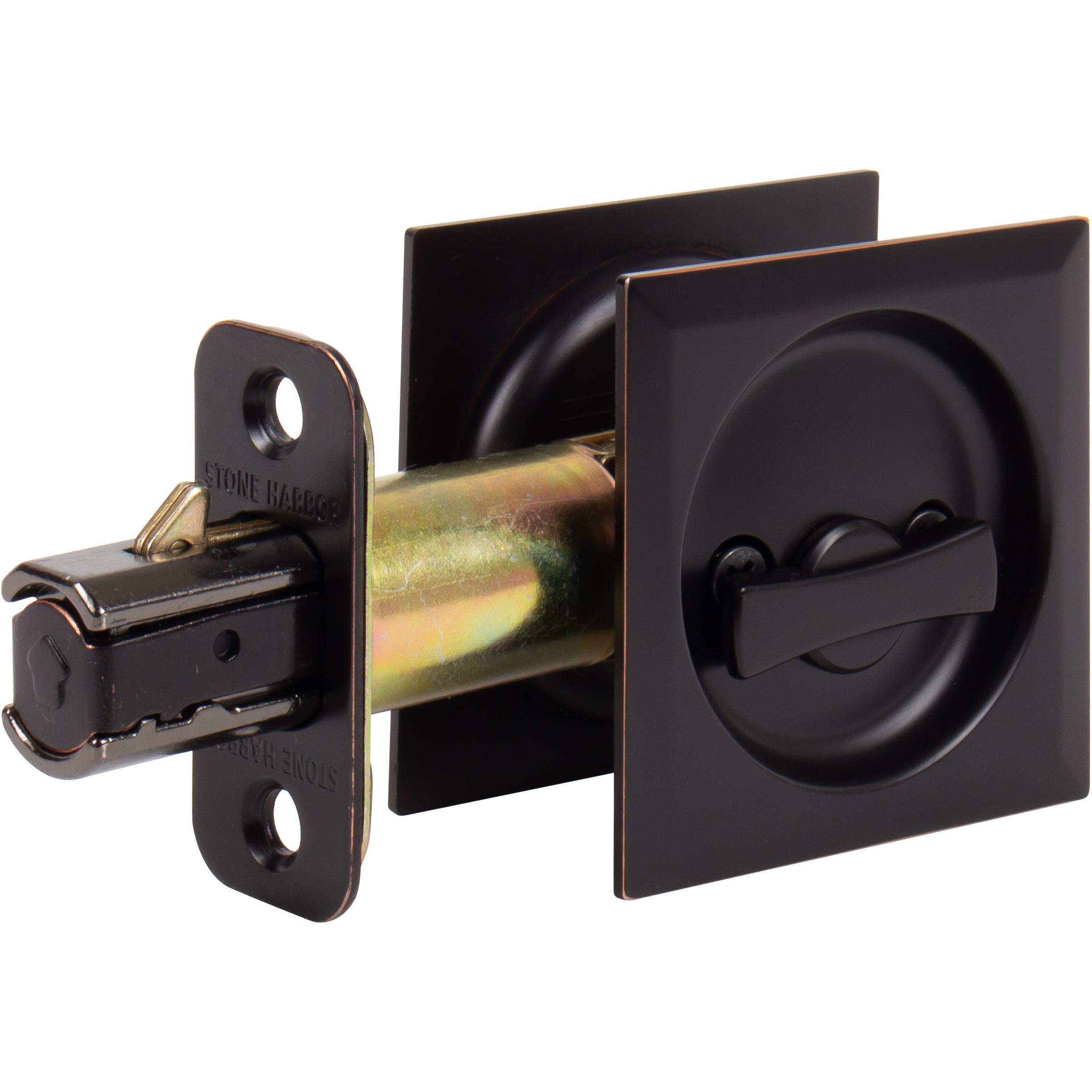 Stone Harbor Hardware Contemporary Square Pocket Door Lock, Privacy Function, 2-3/8" Backset, Vintage Bronze
