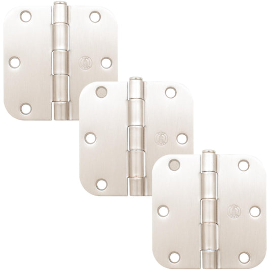 Stone Harbor Hardware 3-1/2" Door Hinges, 5/8" Radius Corner, Satin Nickel, 3-Pack