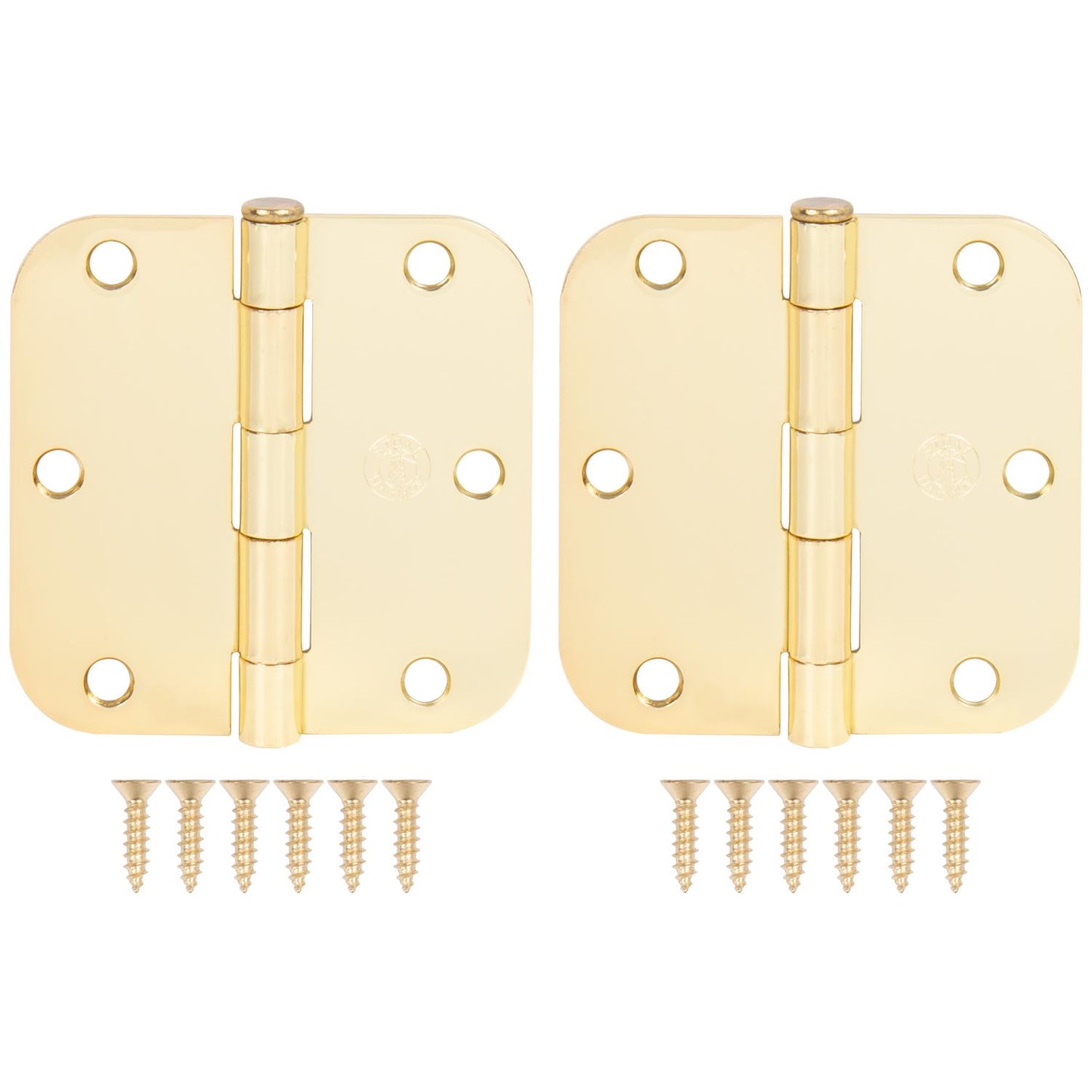 Stone Harbor Hardware 3-1/2" Door Hinges, 5/8" Radius Corner, Polished Brass, 2-Pack