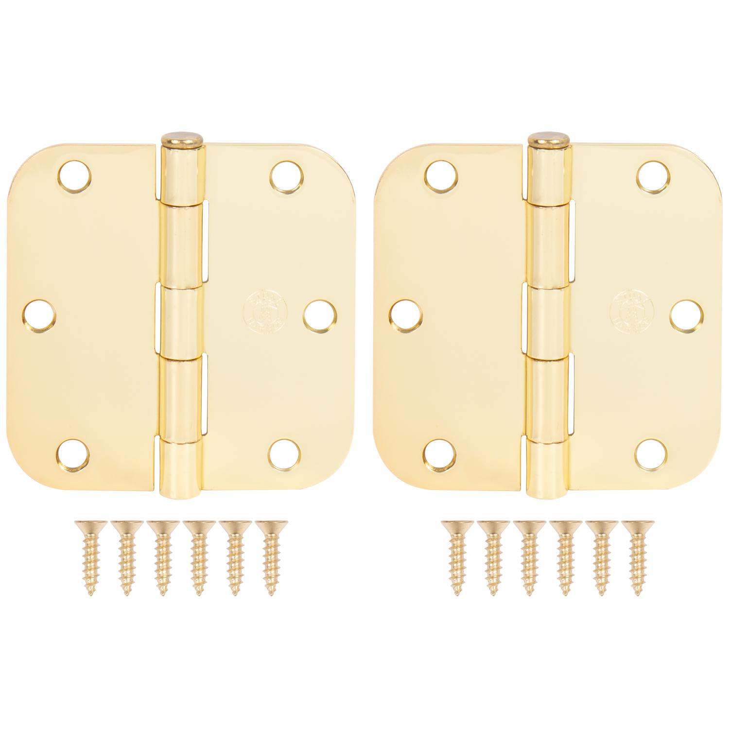 Stone Harbor Hardware 3-1/2" Door Hinges, 5/8" Radius Corner, Polished Brass, 2-Pack