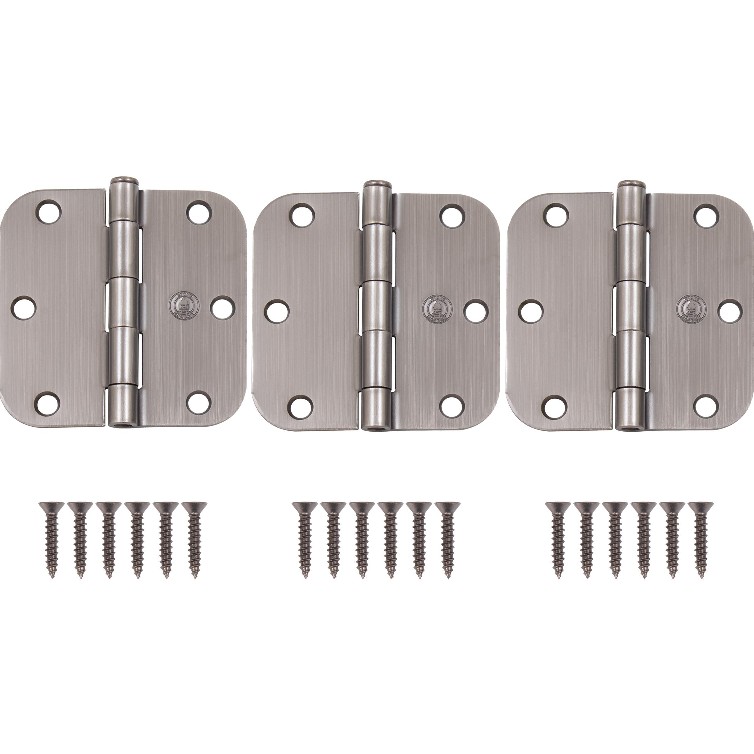Stone Harbor Hardware 3-1/2" Door Hinges, 5/8" Radius Corner, Antique Nickel, 3-Pack