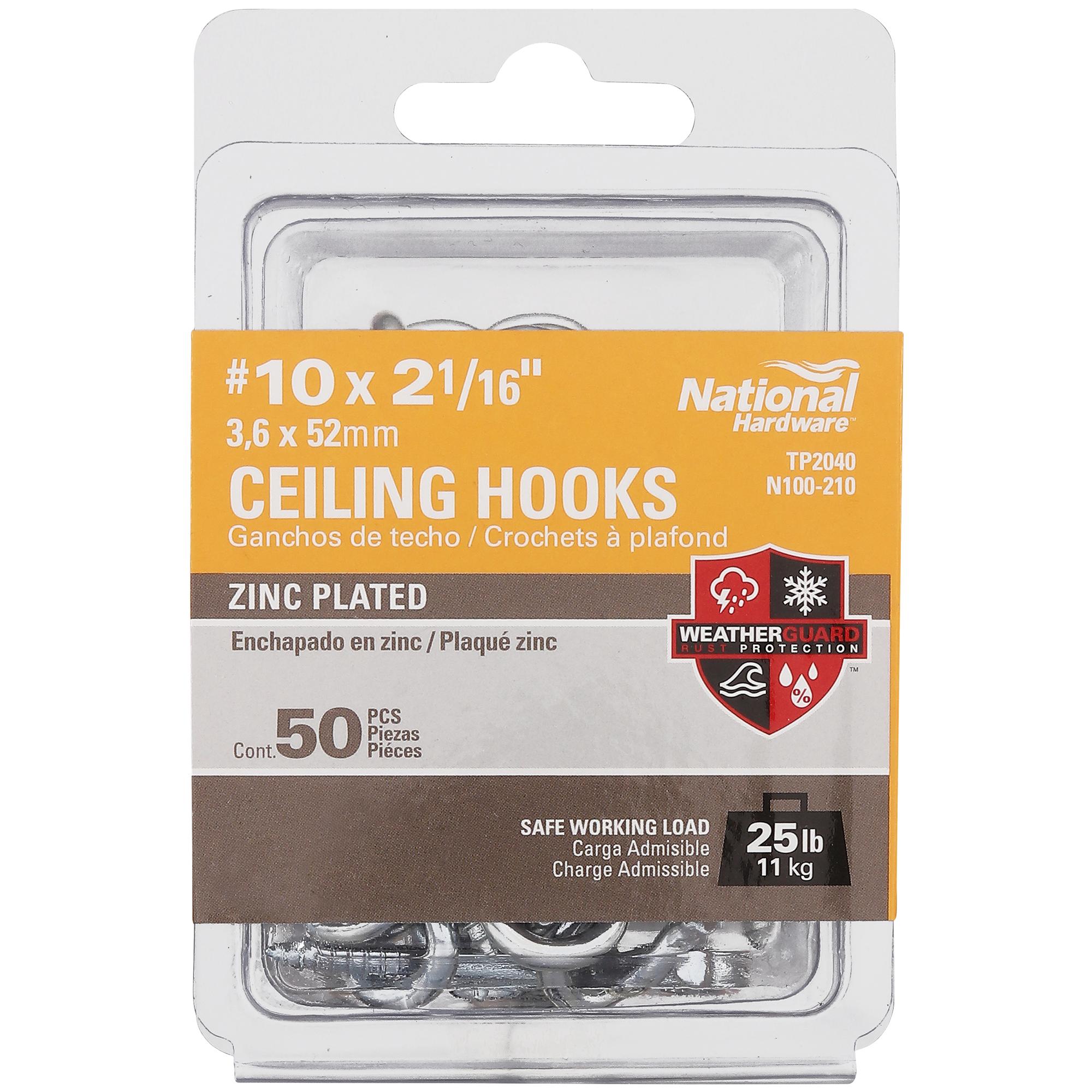 National Hardware -N100-210 TP2040 #10, 2-1/16" Ceiling Hooks in Zinc Plated, 50 pack