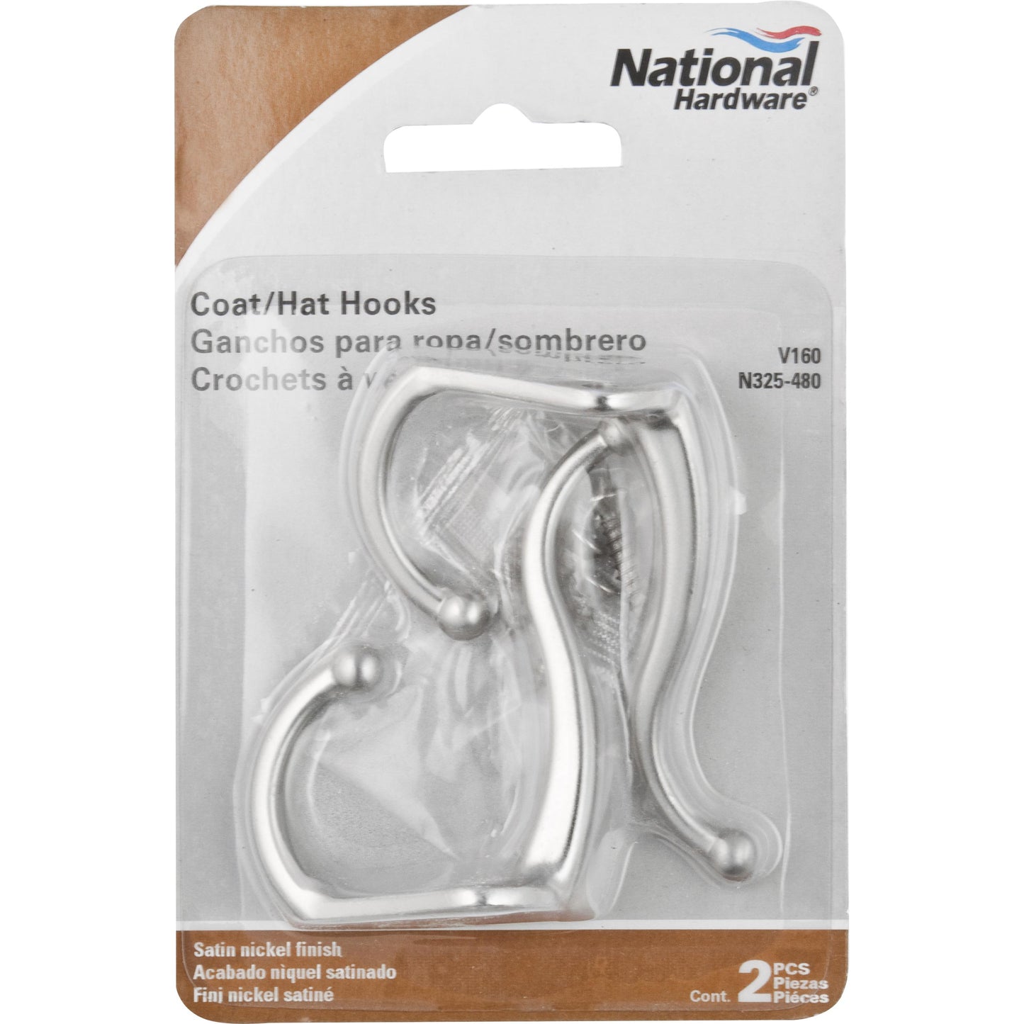 V160 Coat & Hat Hook 2/pk - Satin Nickel