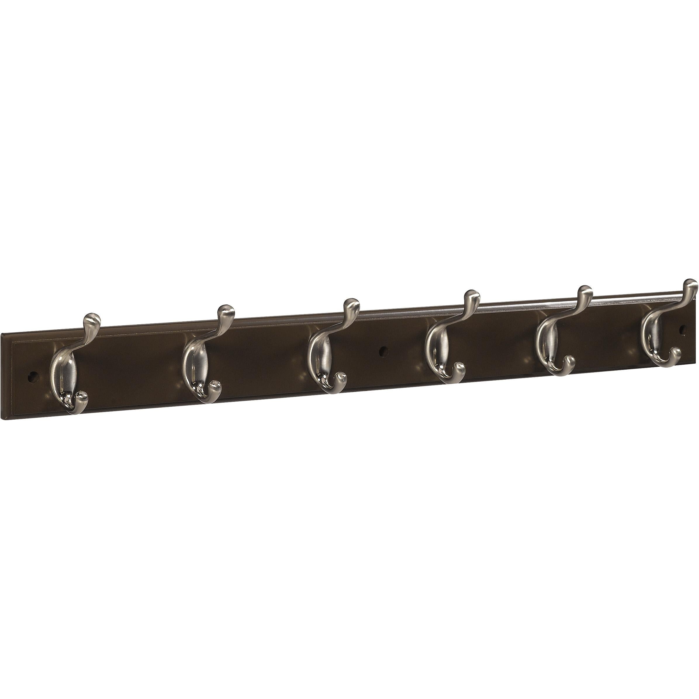 B8170 27" x 2-3/4" x 3/5" Hookrail with 6 Coat Hooks - Satin Nickel with Dark Brown Rail