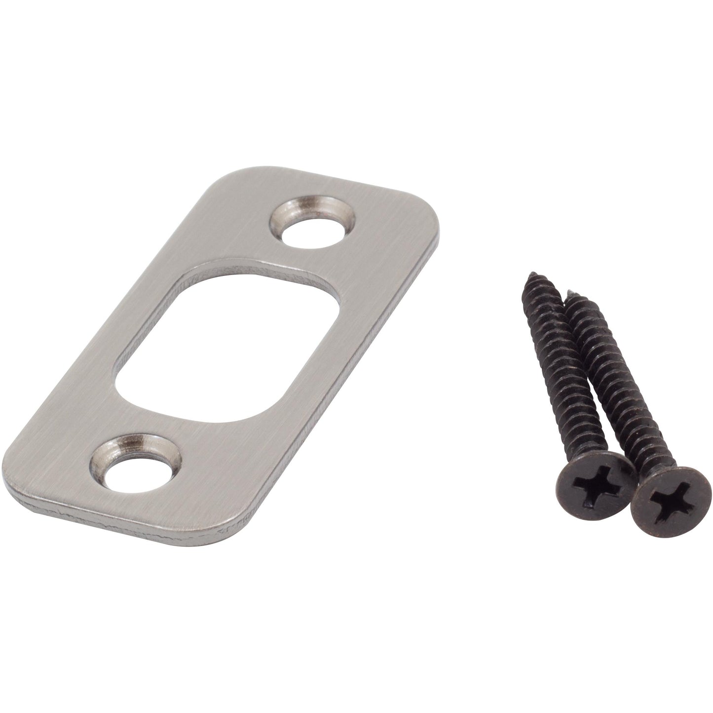 Stone Harbor Hardware Round Corner Deadbolt Strike Plate, 1" x 2-1/4", 1-5/8" Center-to-Center, Antique Nickel