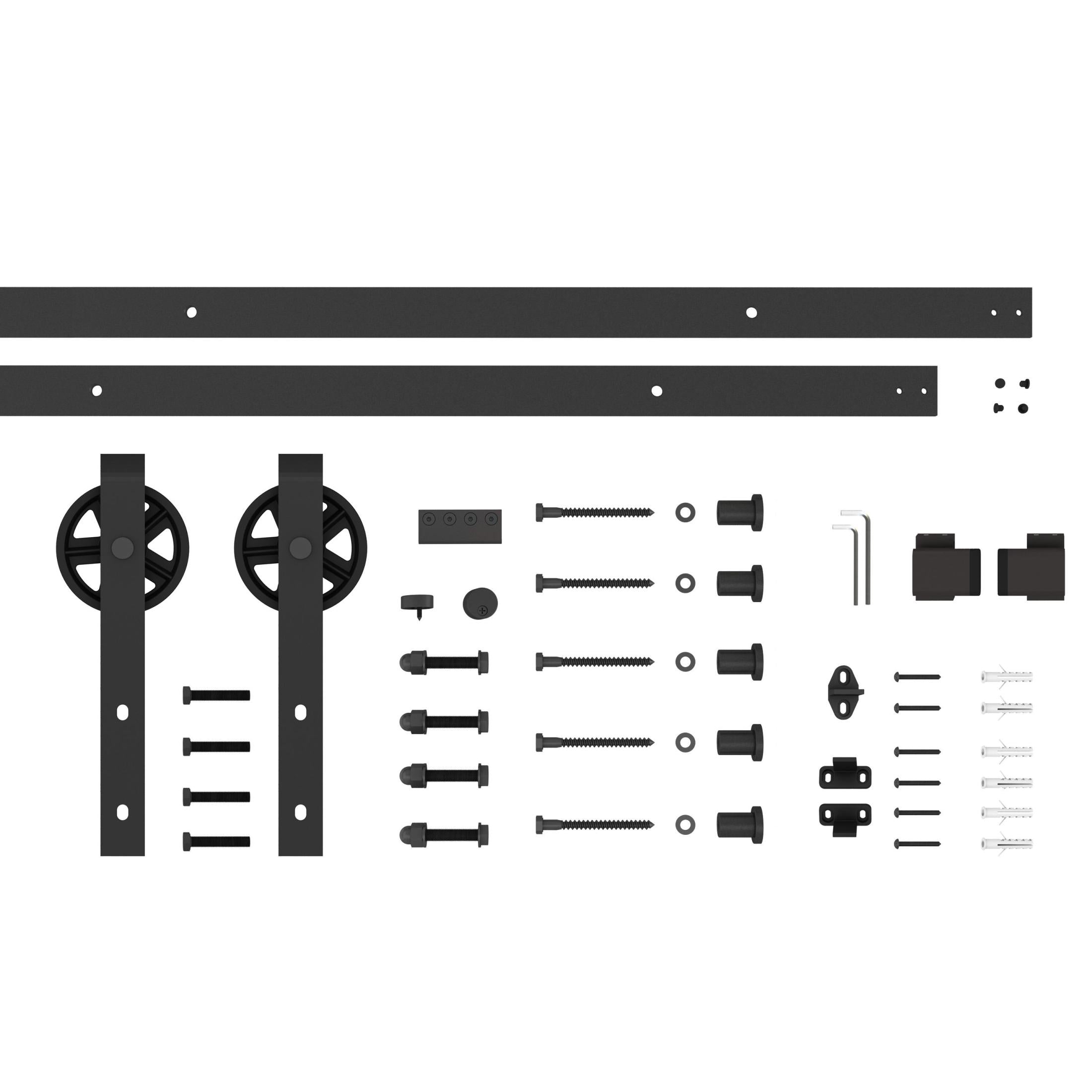 Wagon Wheel Strap Style Sliding Door Hardware Set, Fits Doors up to 36 Inches