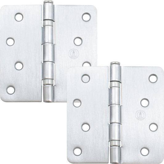 Stone Harbor Hardware 4" Ball-Bearing Door Hinges, 1/4" Radius Corner, Satin Chrome, 2-Pack